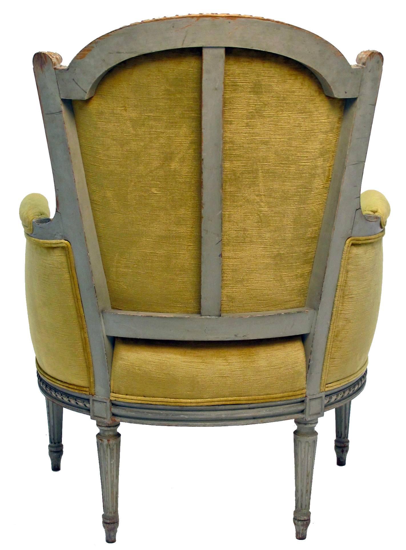 Upholstery French Louis XVI Style Bergere Chair with Ottoman, circa 1920s