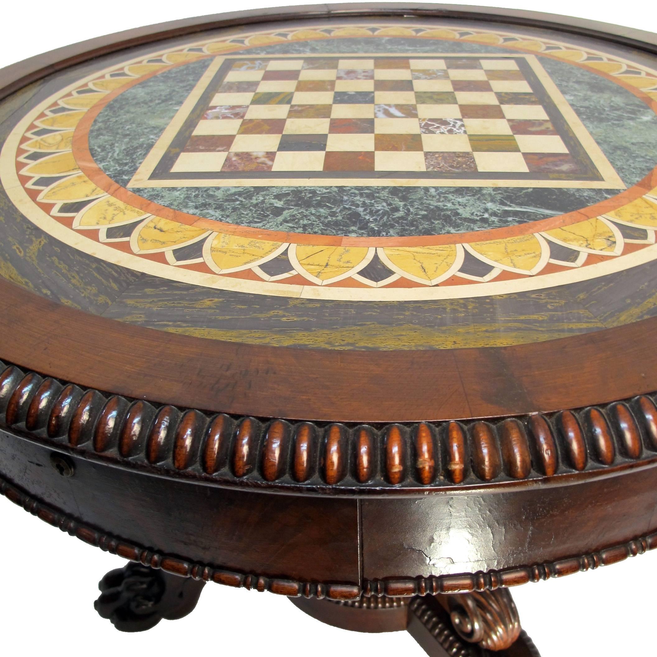 English Regency Mahogany and Marble Game Table For Sale 2