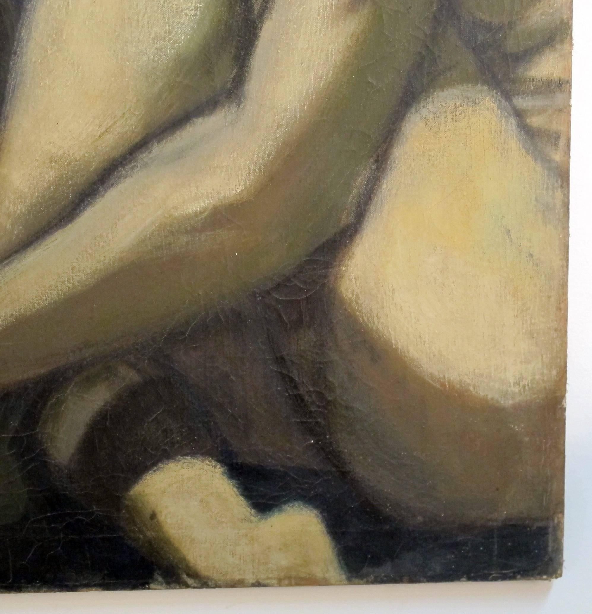 Canvas Large Figural Nude Painting by David Ladin, American Mid 20th Century For Sale