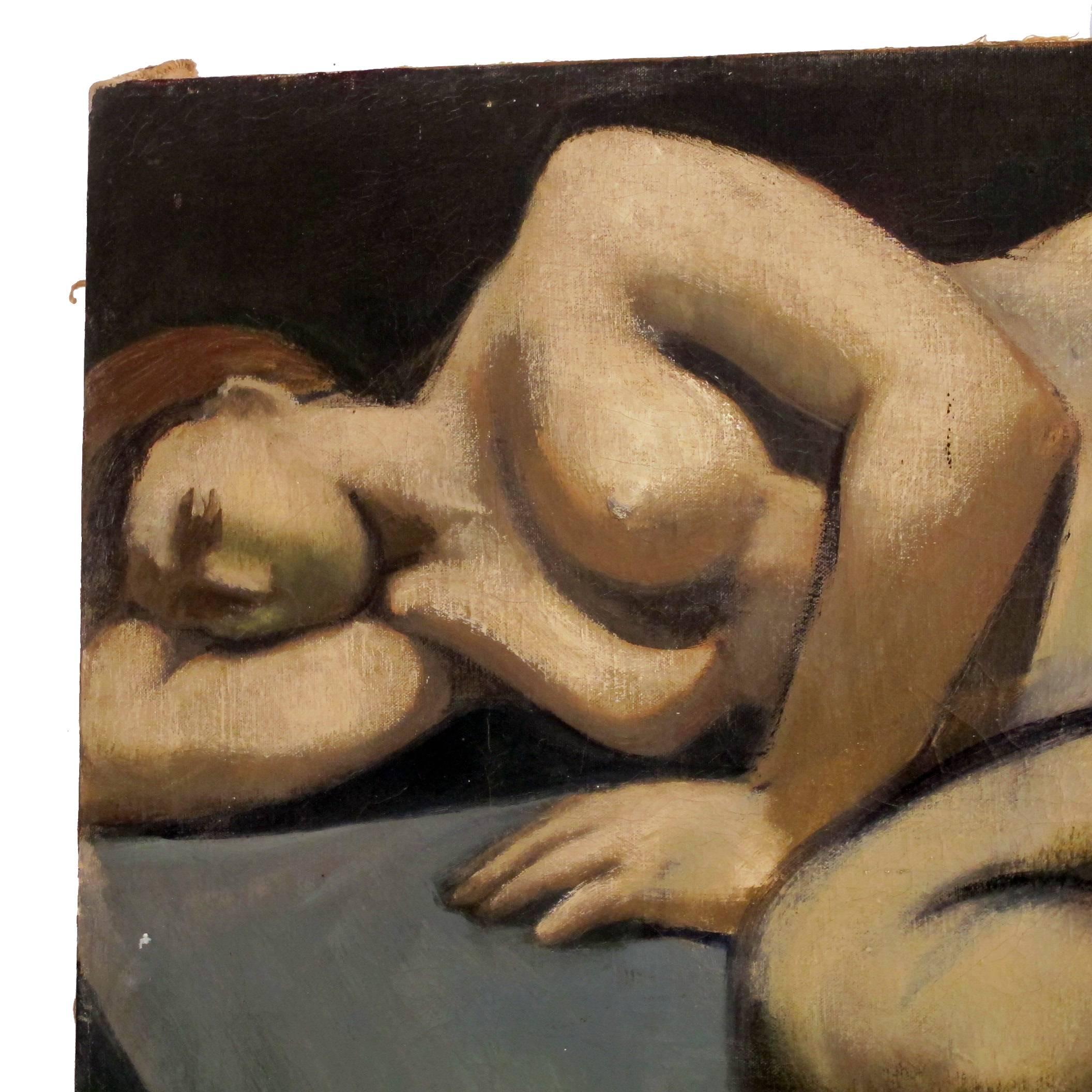 Mid-Century Modern Large Figural Nude Painting by David Ladin, American Mid 20th Century For Sale