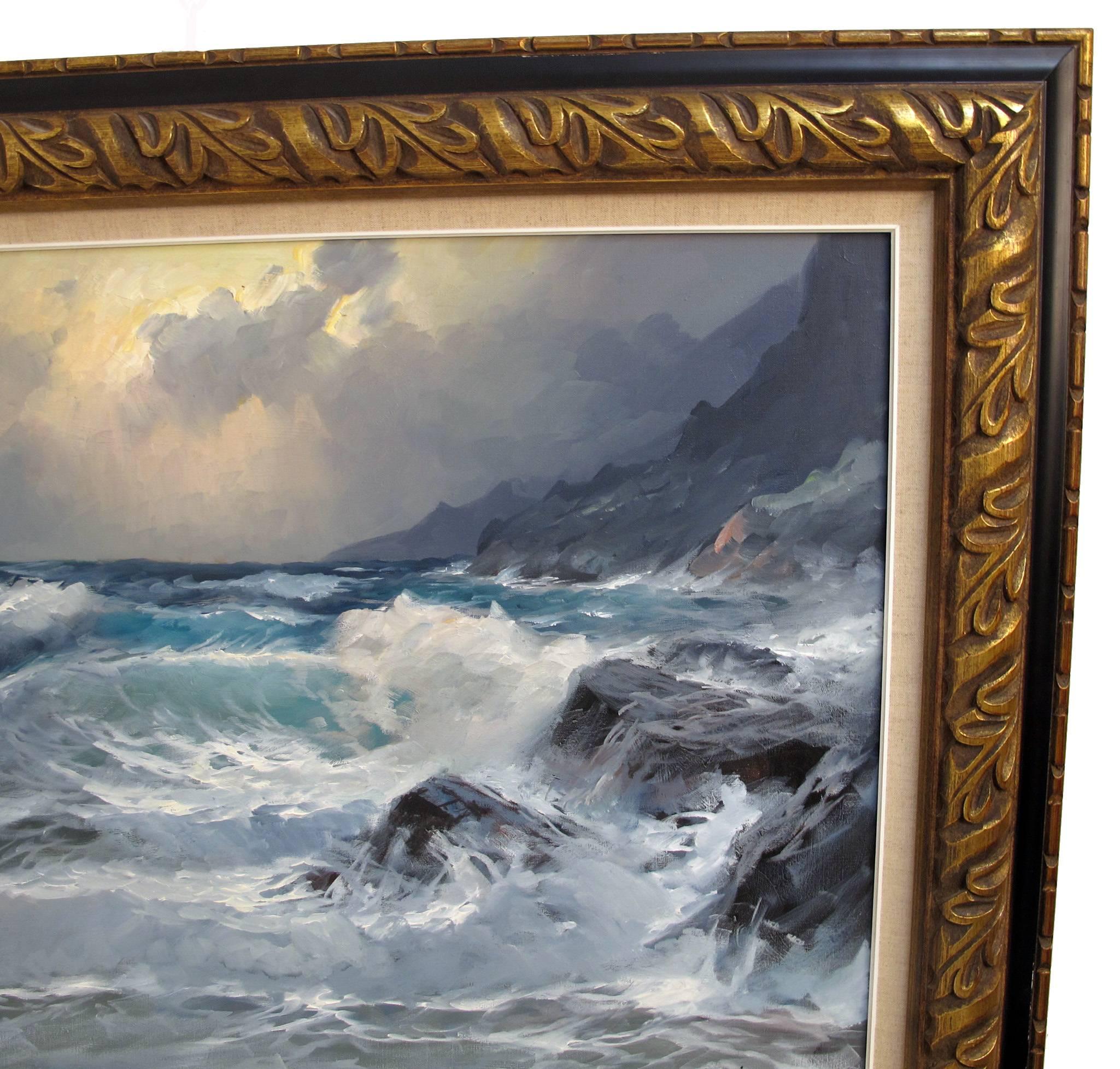 Monterey Seascape Painting by Alexander Dzigurski In Excellent Condition In San Francisco, CA