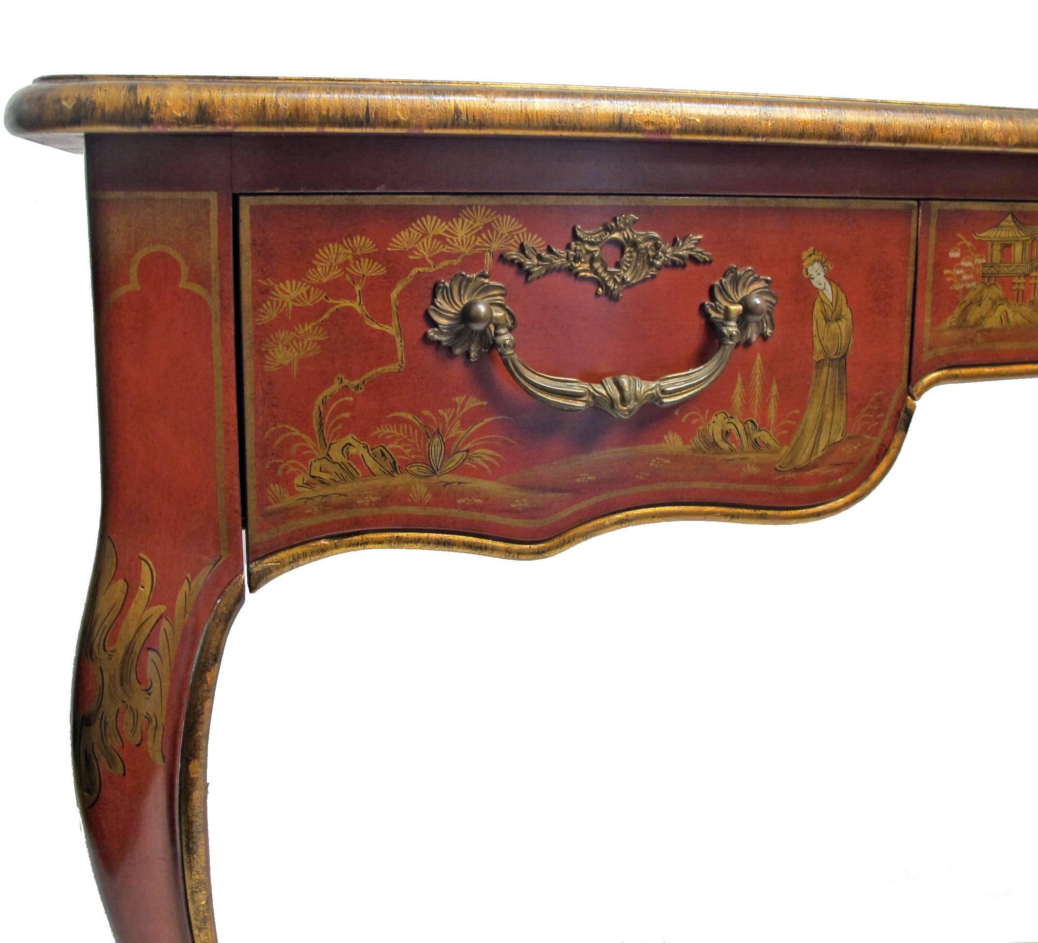 20th Century Louis XVI Style Chinoiserie Bureau Plat Desk