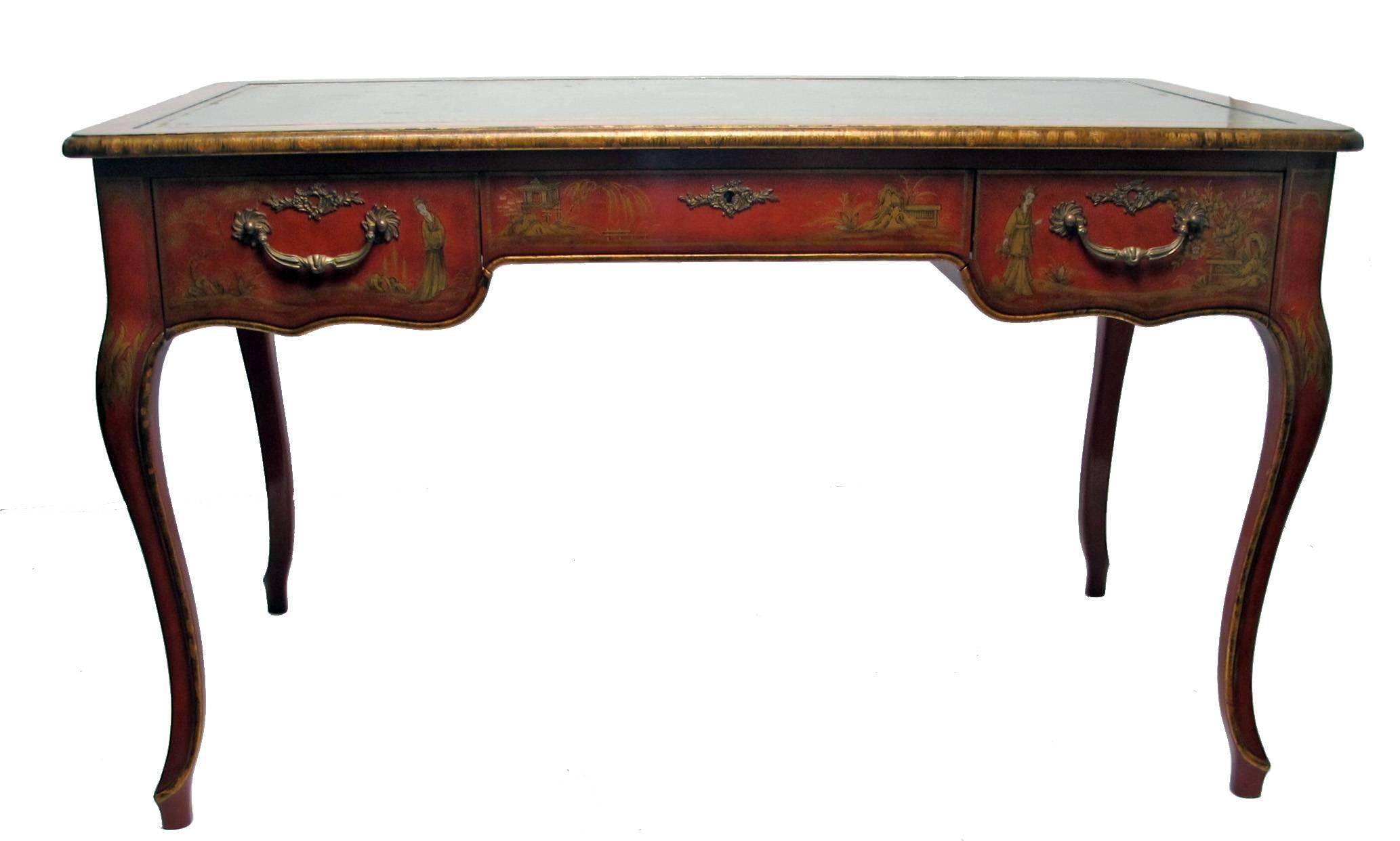Louis XVI Style Chinoiserie Bureau Plat Desk 1