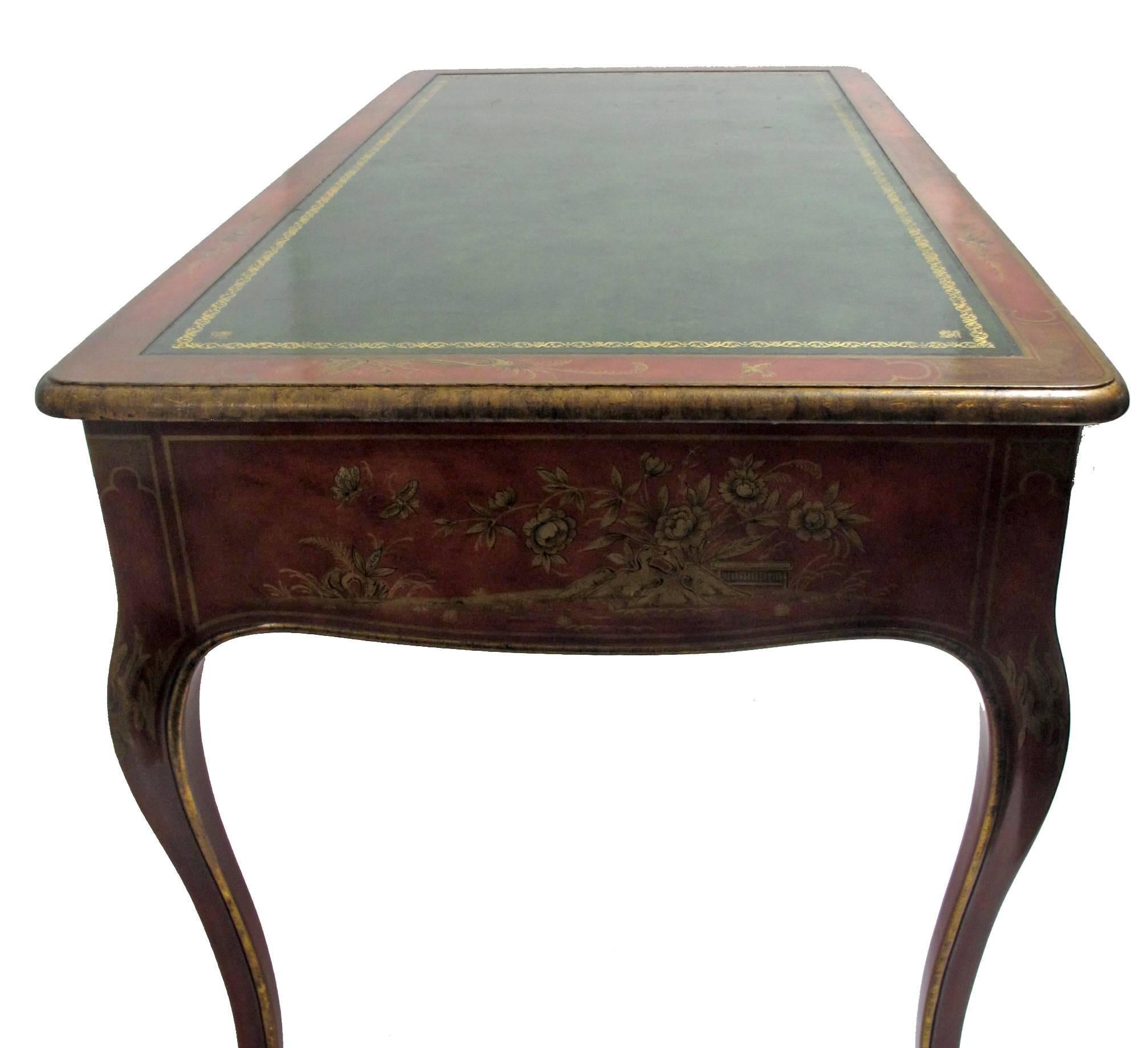 Louis XVI Style Chinoiserie Bureau Plat Desk 2