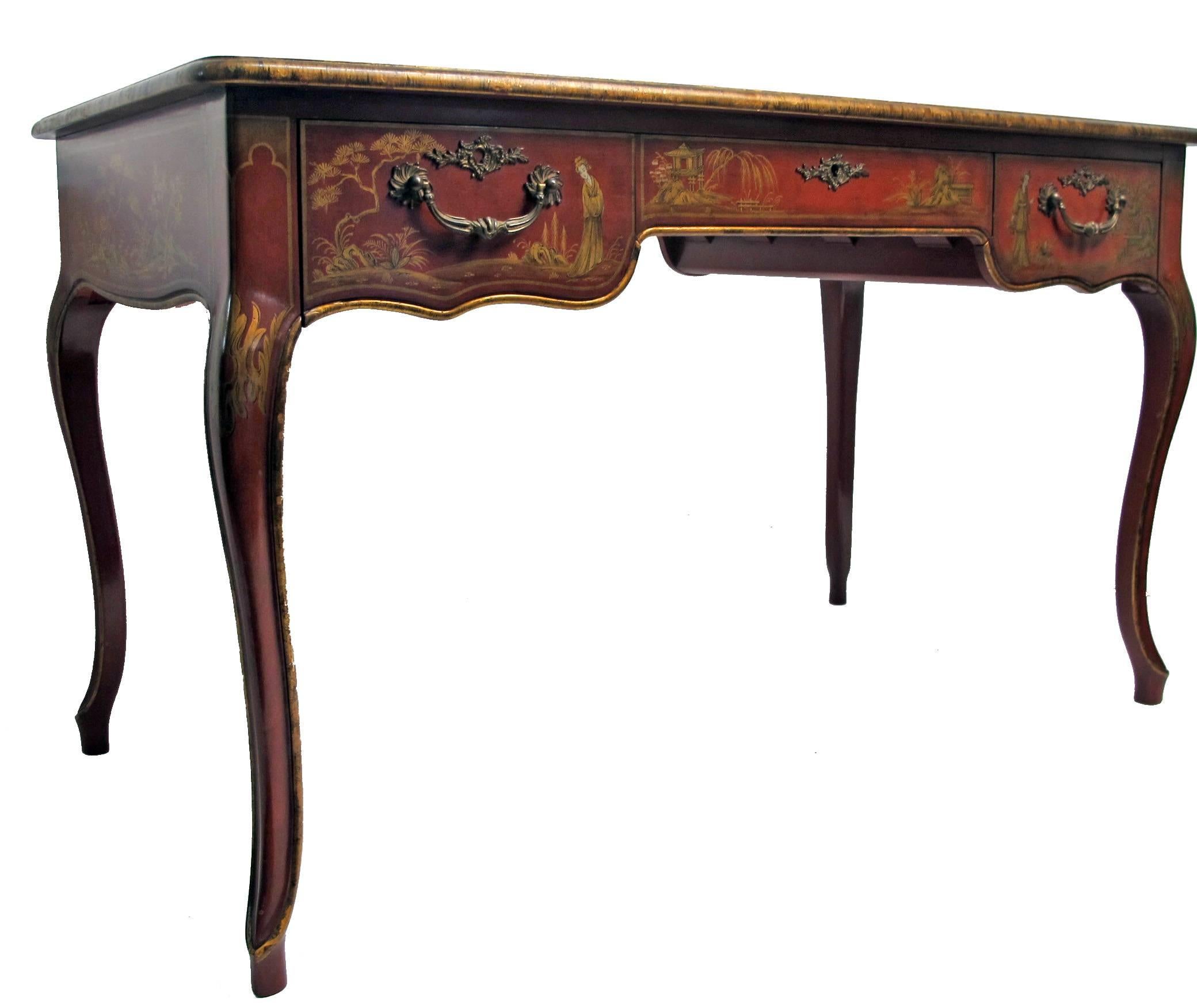 American Louis XVI Style Chinoiserie Bureau Plat Desk