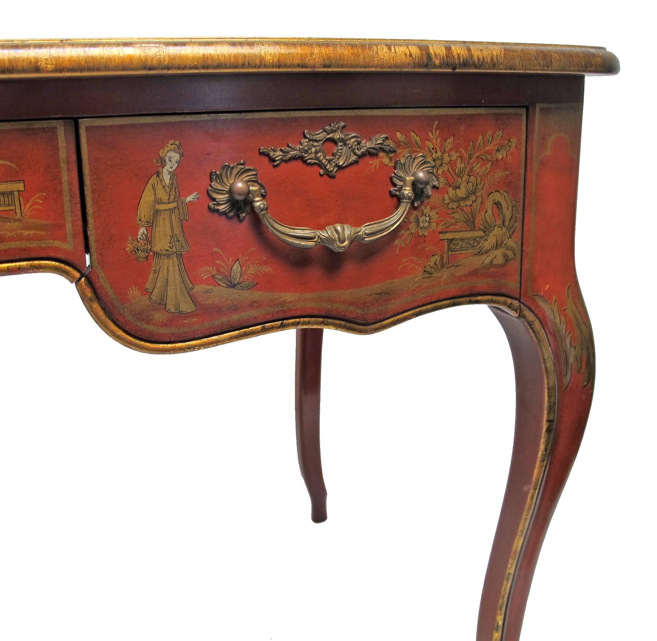 Louis XVI Style Chinoiserie Bureau Plat Desk 3