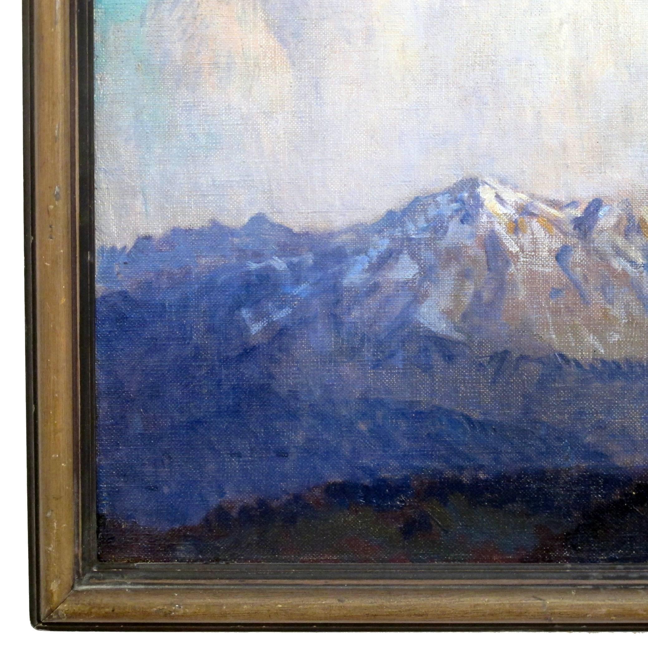 Hand-Painted Mountain Landscape Painting by Frank Myers For Sale