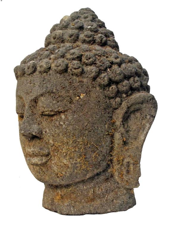 Large Carved Volcanic Stone Buddha Head Sculpture at 1stDibs