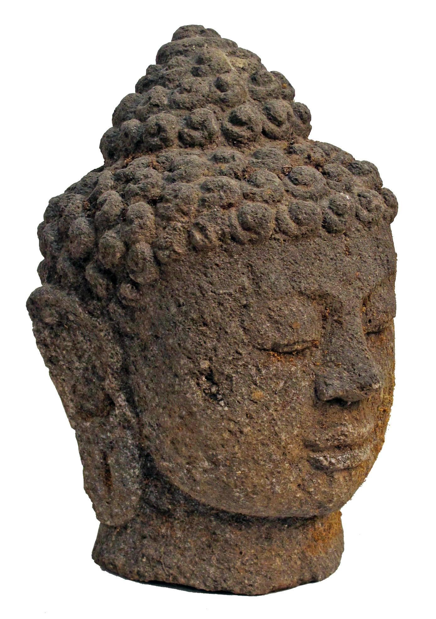 20th Century Large Carved Volcanic Stone Buddha Head Sculpture