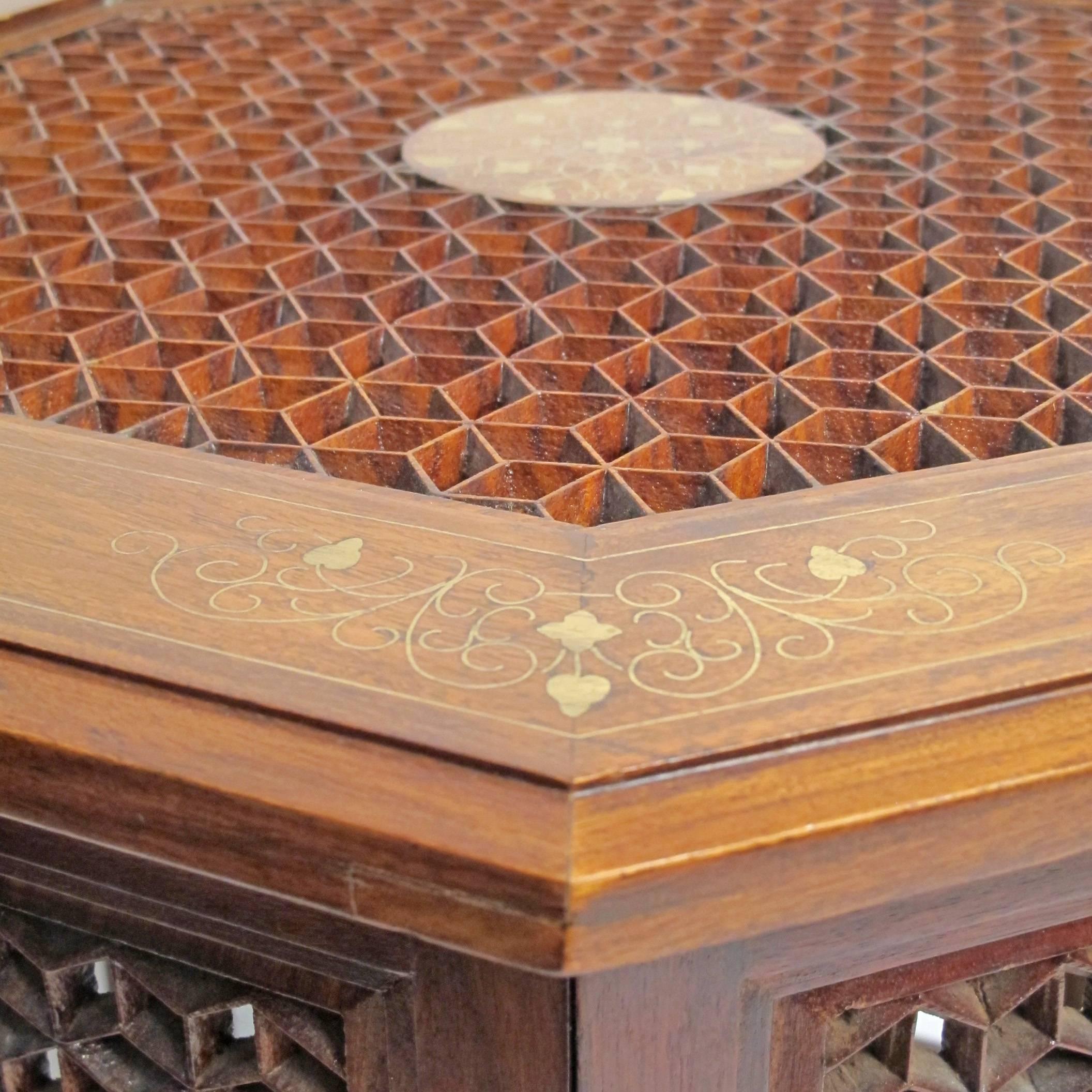 Pair of Octagonal Brass Inlaid Tabouret Side Tables In Excellent Condition In San Francisco, CA