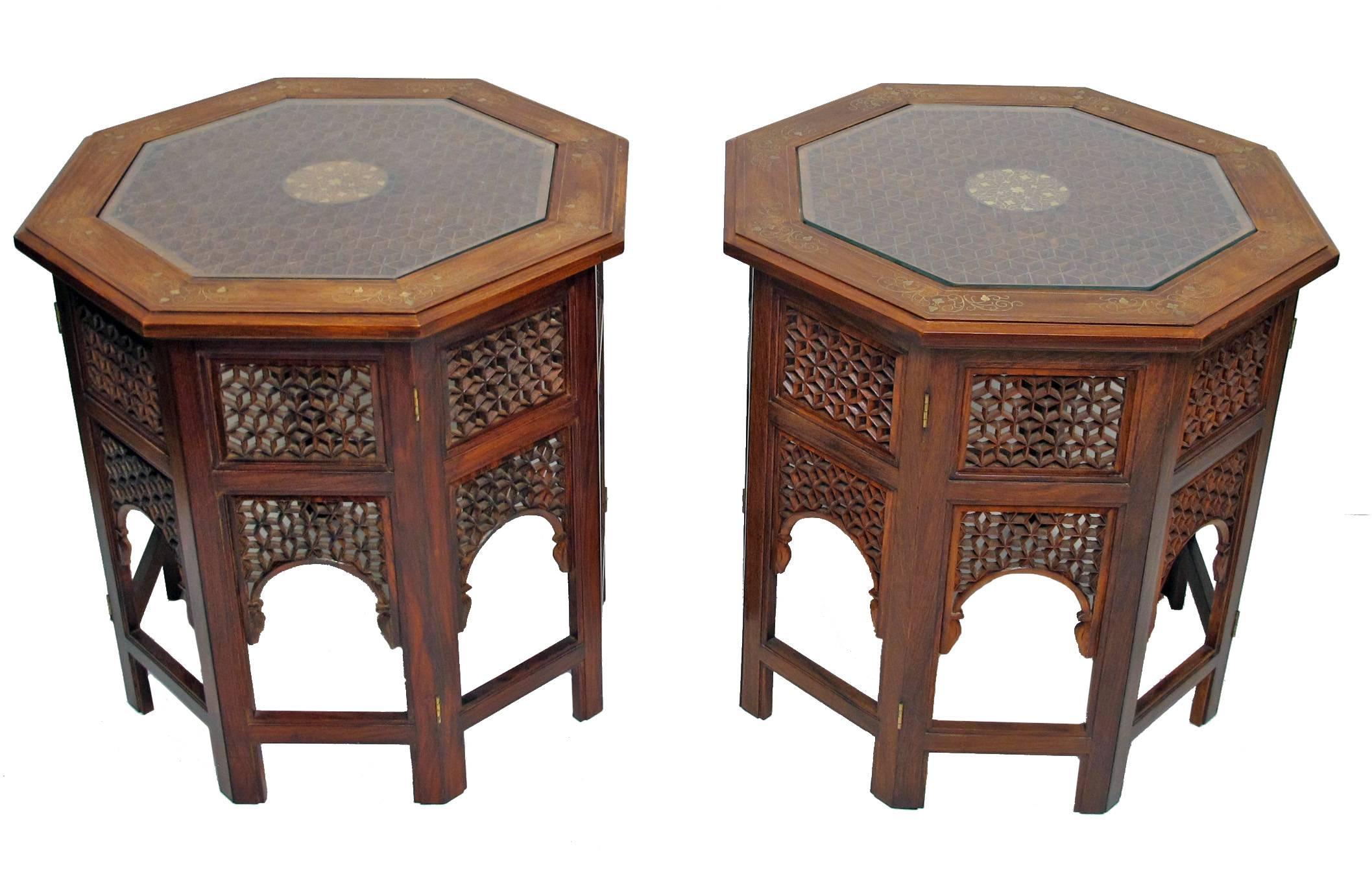 Pair of Octagonal Brass Inlaid Tabouret Side Tables 2