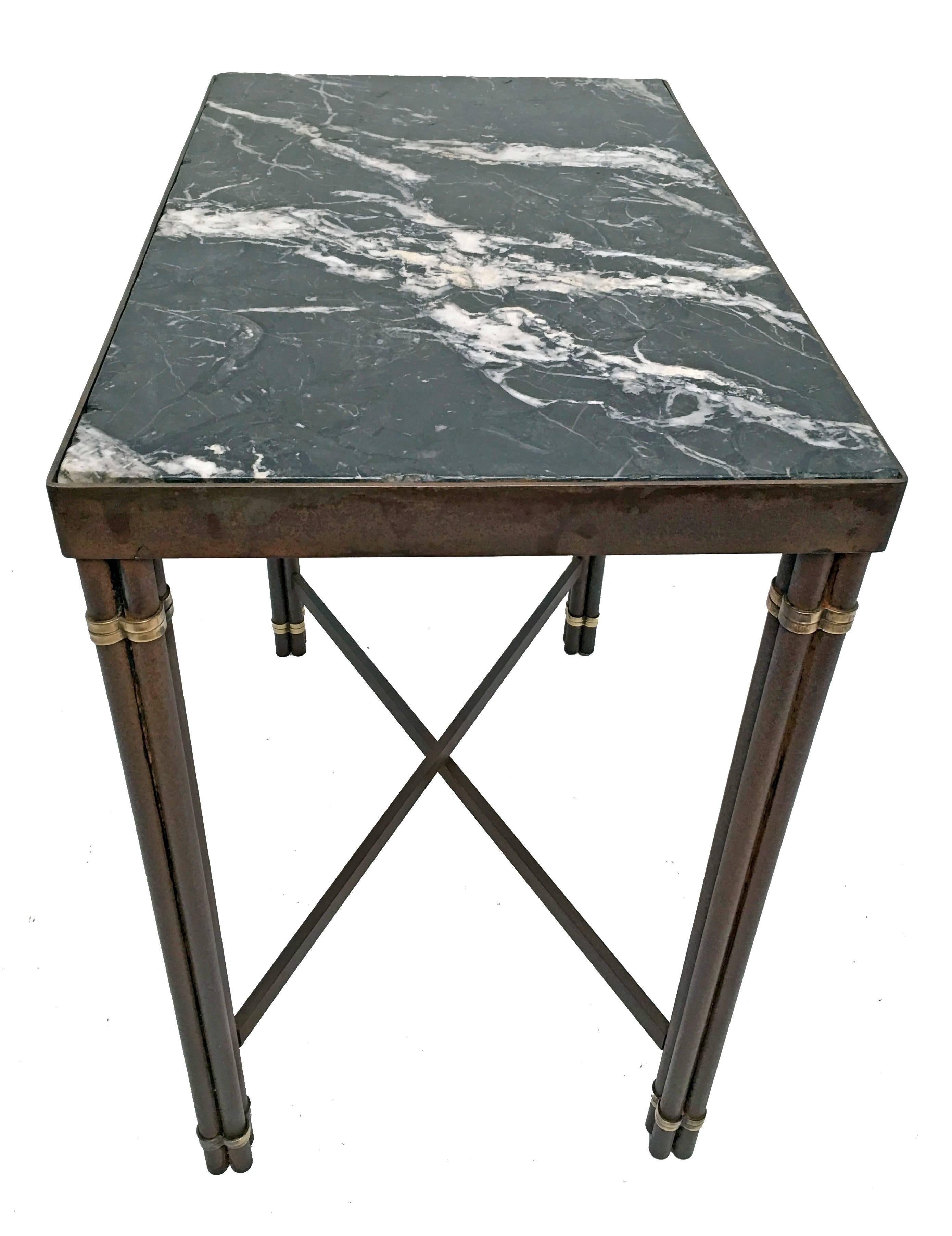 American Modern Iron Frame with Nero Marquina Black Marble Top Garden Table