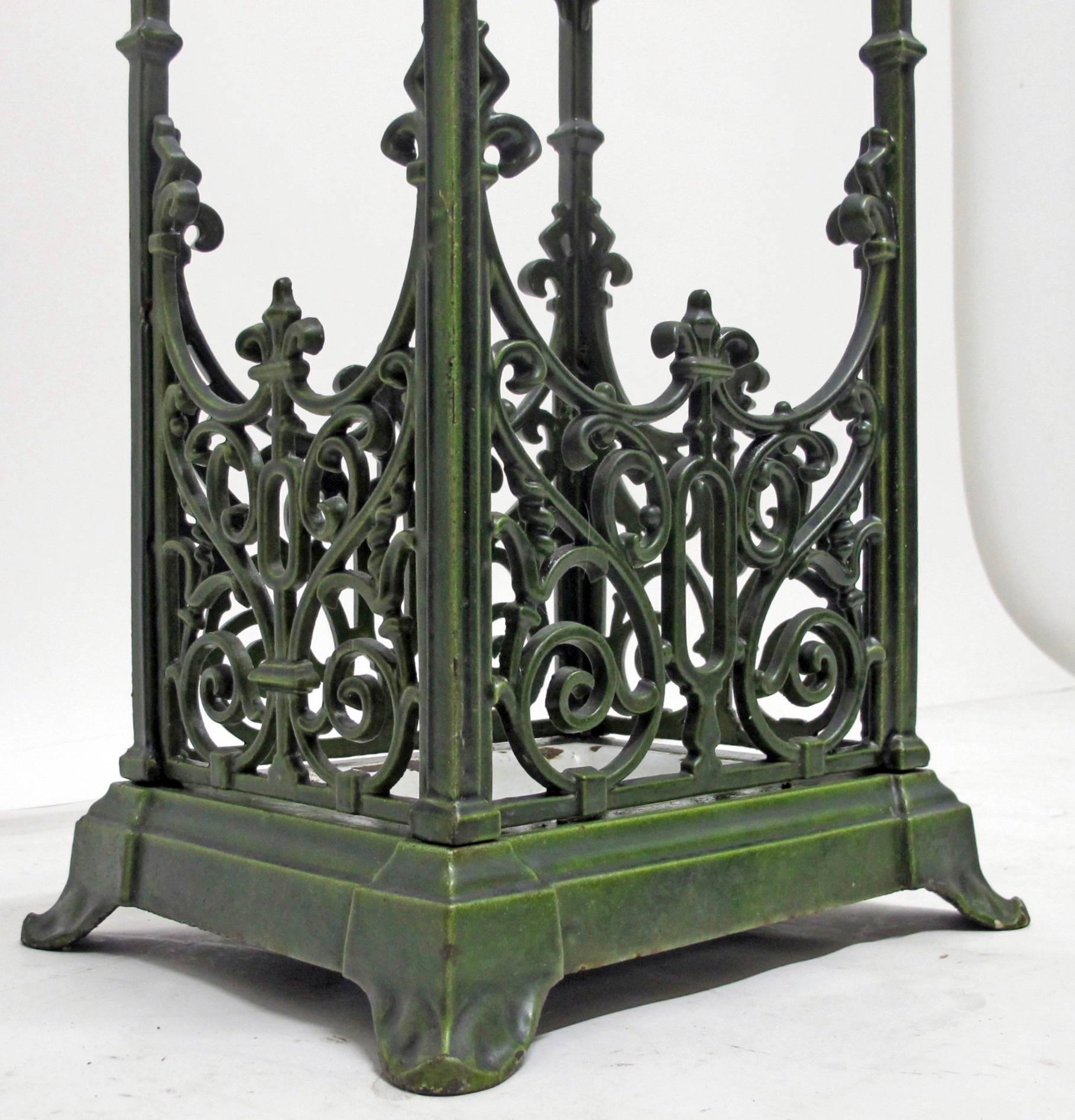 European Antique Enameled Cast Iron Umbrella Stand