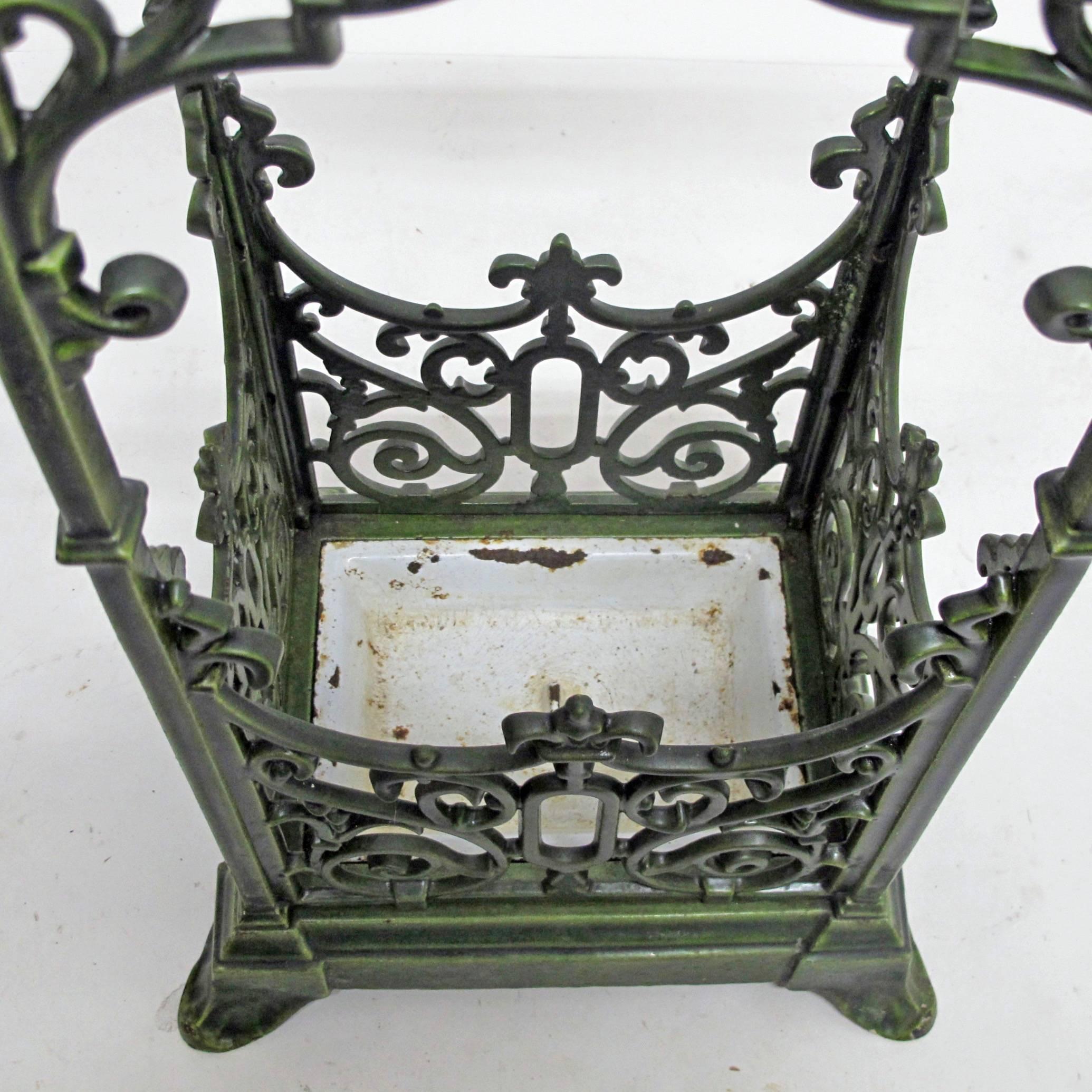 Antique Enameled Cast Iron Umbrella Stand 1