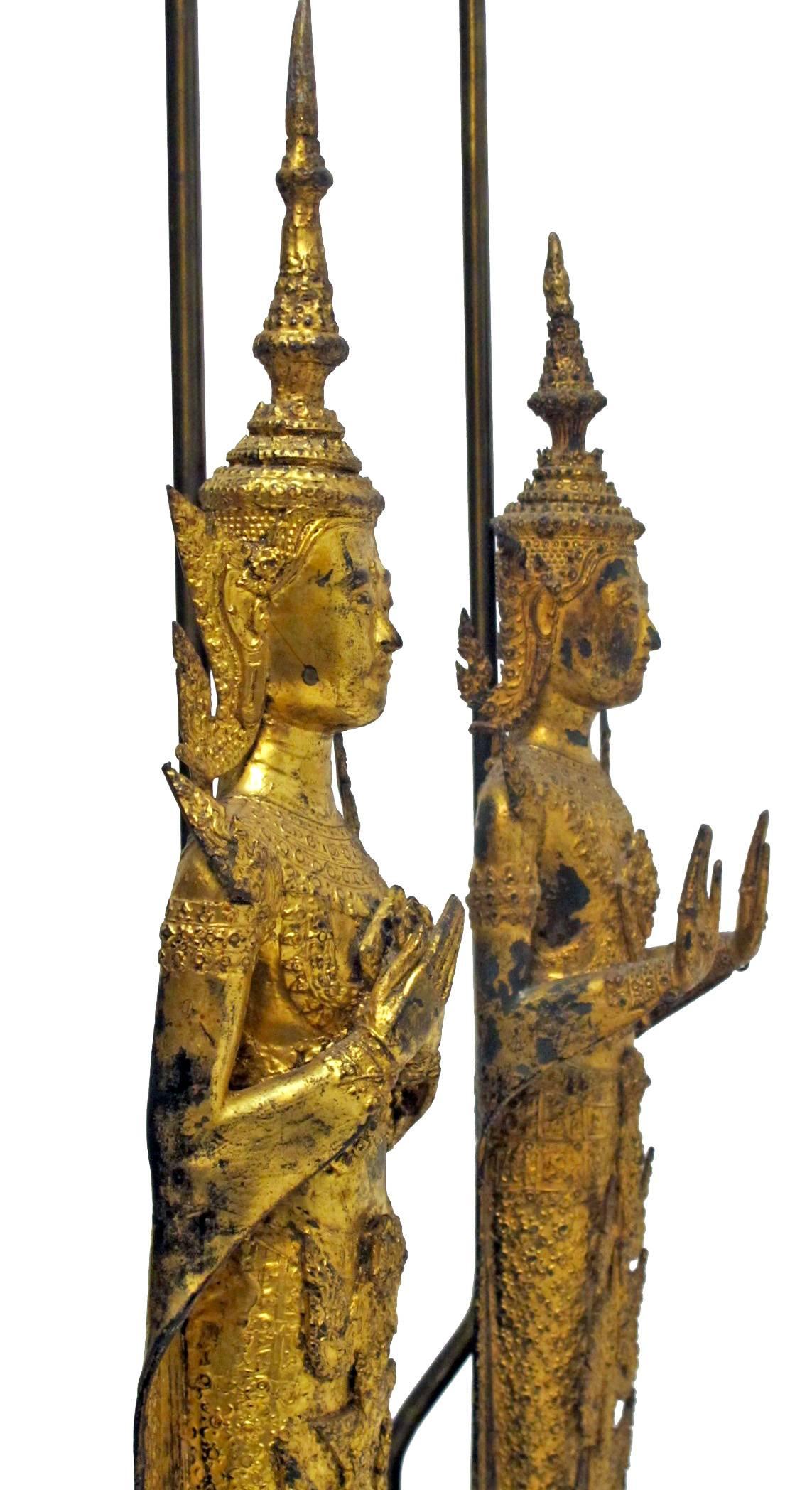 19th Century Thai Deity Gilt Bronze Figural Lamps 3