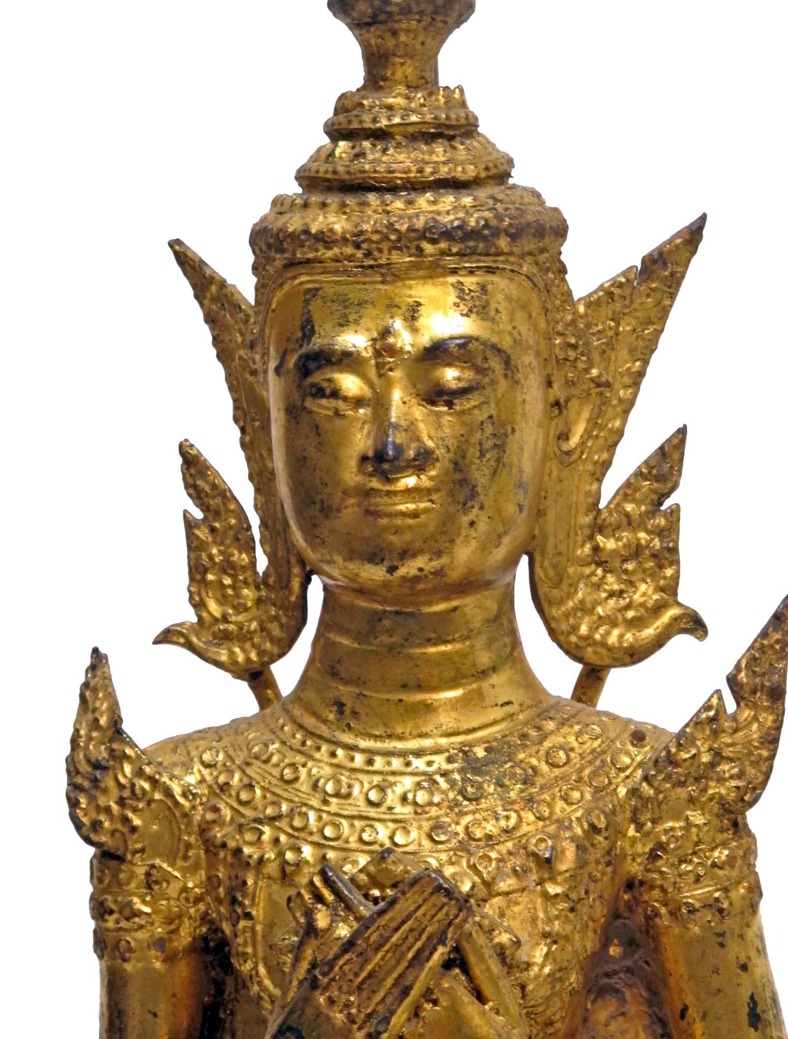 19th Century Thai Deity Gilt Bronze Figural Lamps In Excellent Condition In San Francisco, CA