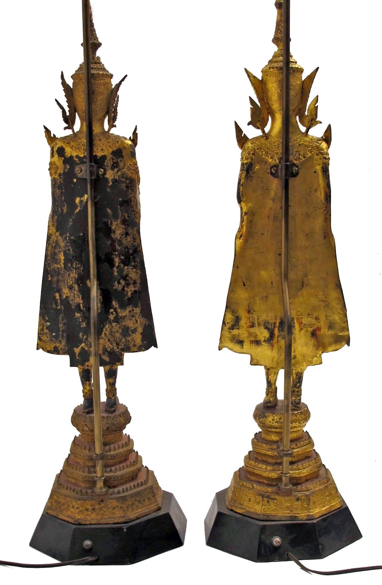 19th Century Thai Deity Gilt Bronze Figural Lamps 4