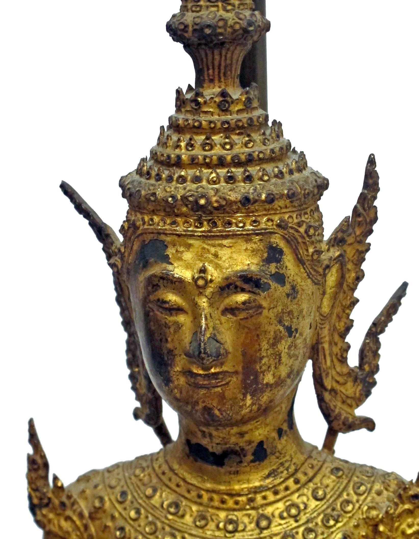 19th Century Thai Deity Gilt Bronze Figural Lamps 1