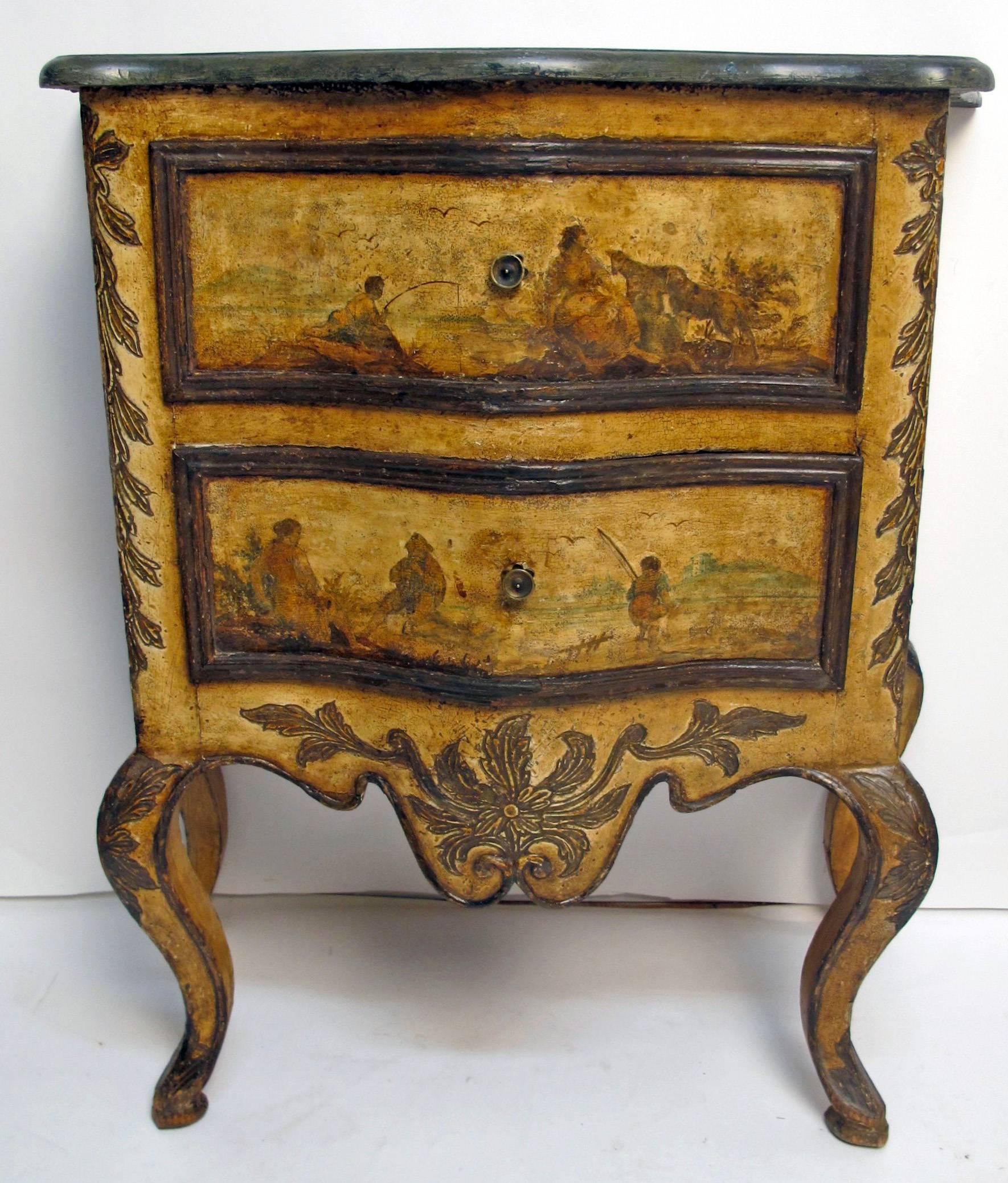 Pair of Italian Lacca Povera Comodini Side Tables, Early 19th Century For Sale 4