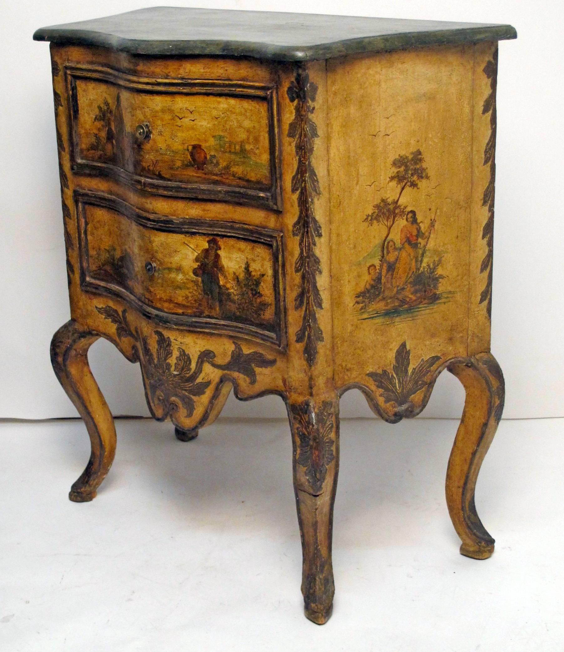 Pair of Italian Lacca Povera Comodini Side Tables, Early 19th Century For Sale 3