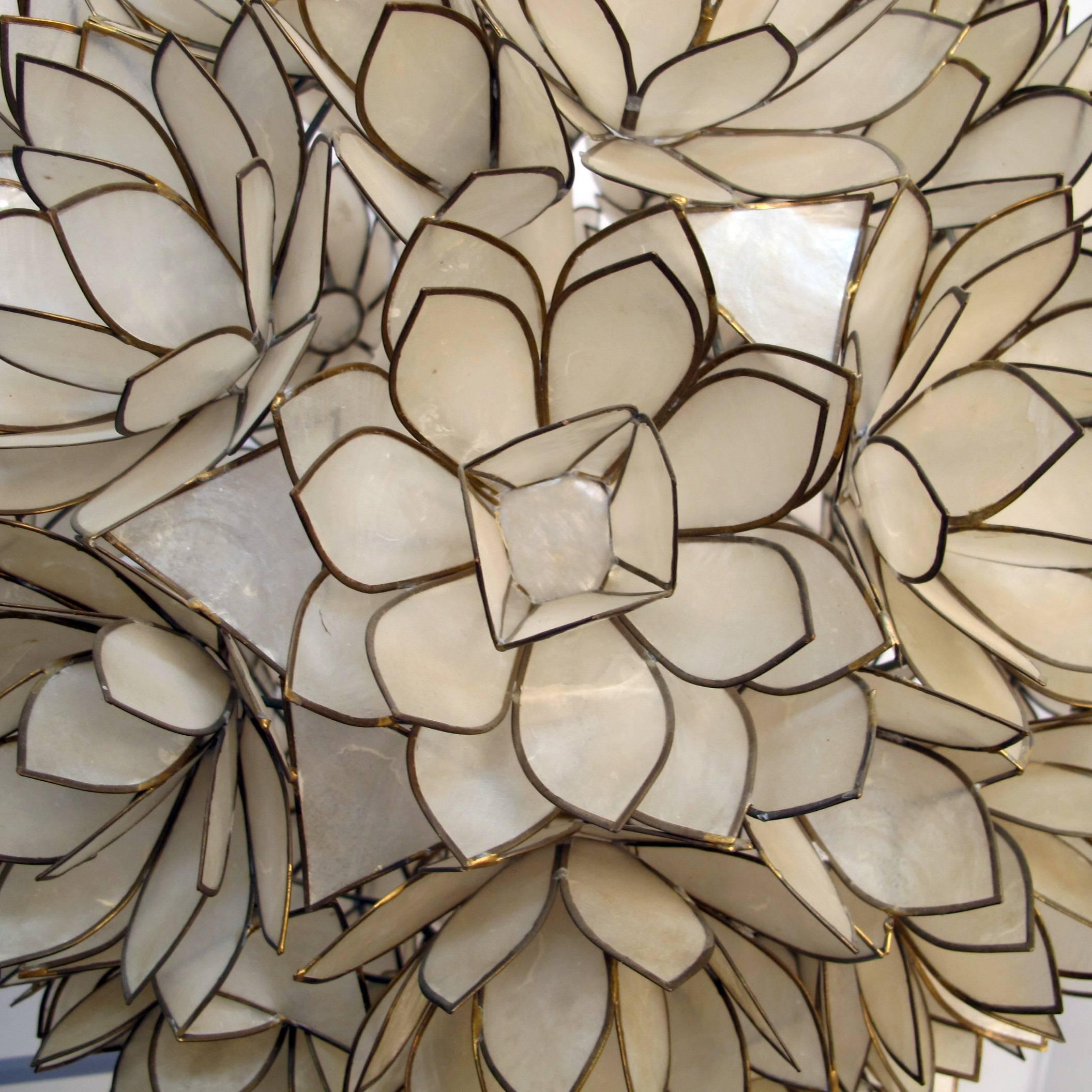 Large Capiz Shell Pendant Light Fixture In Excellent Condition In San Francisco, CA