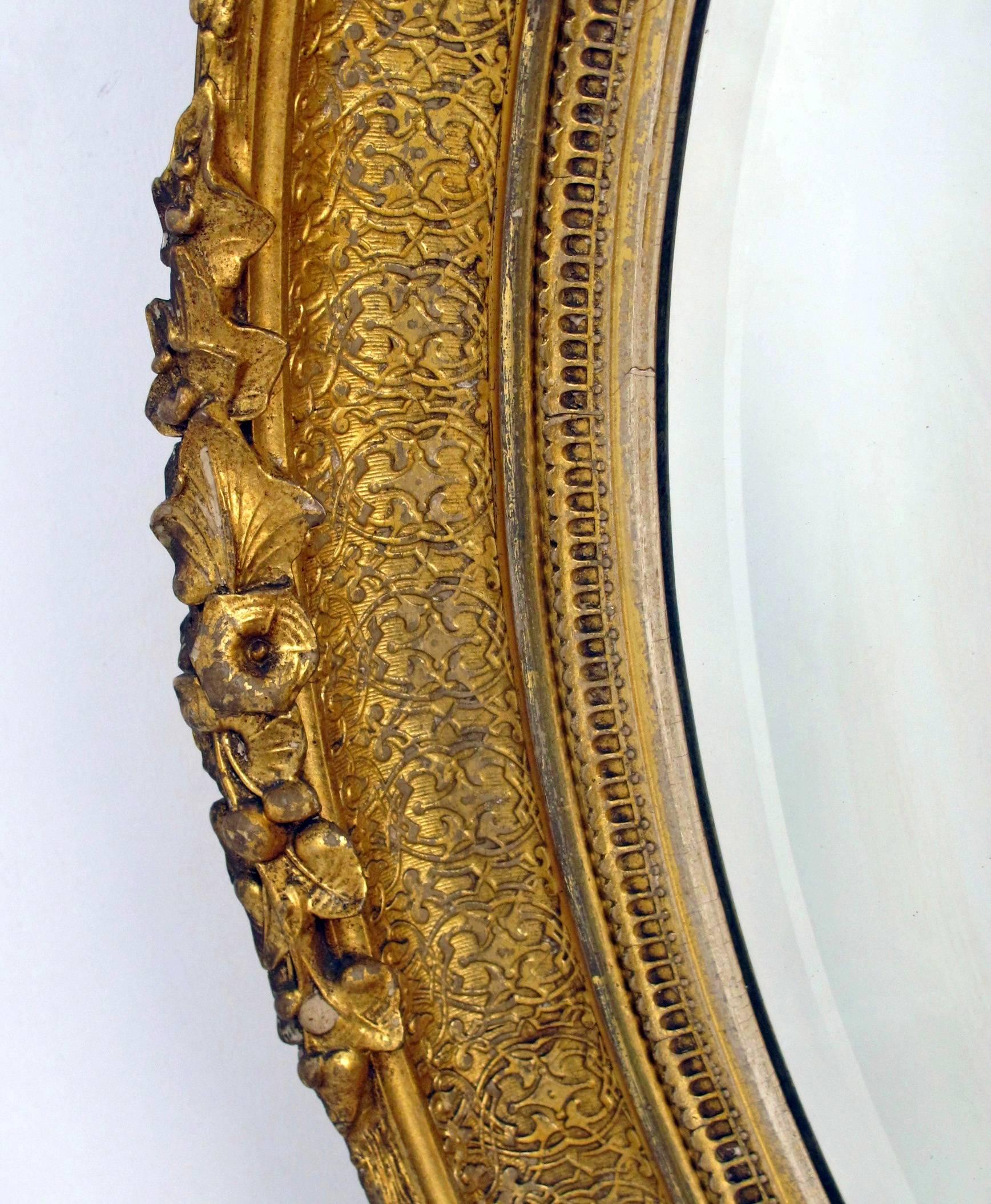 Beveled 19th Century Gilt Oval Mirror