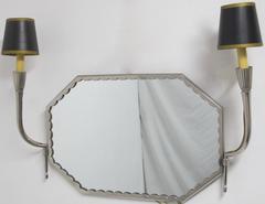 Art Deco Nickel Silver Vanity Mirror with Sconces Ruhlmanesque