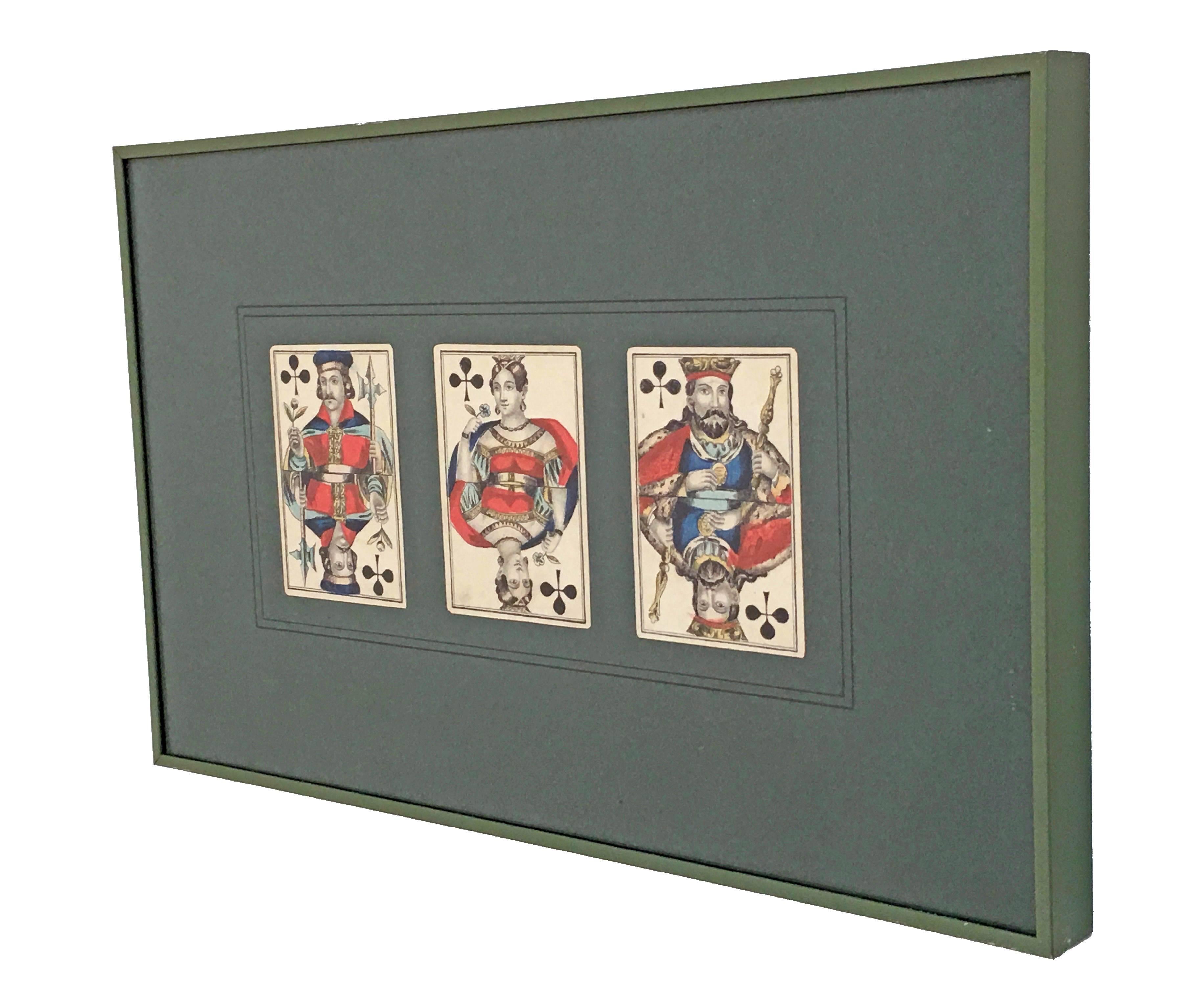 French Collection of 62 Piatnik Playing Cards, 13 Framed Pieces, Austrian, 19th Century