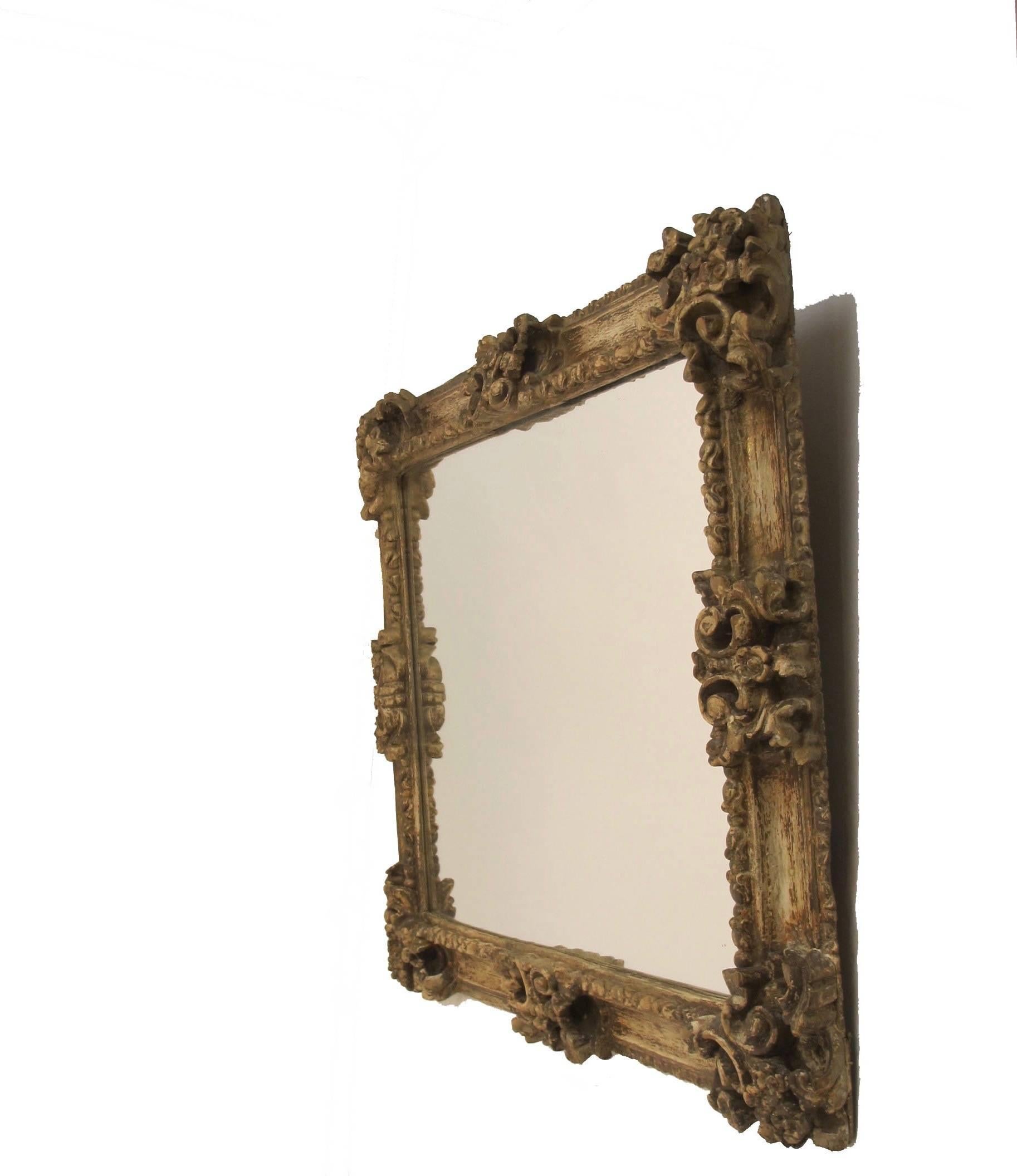 19th Century Carved Pine Portrait Frame Mirror