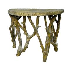 Faux Bois Tree Branch Demi-lune Console Table, Mid Century American circa 1970