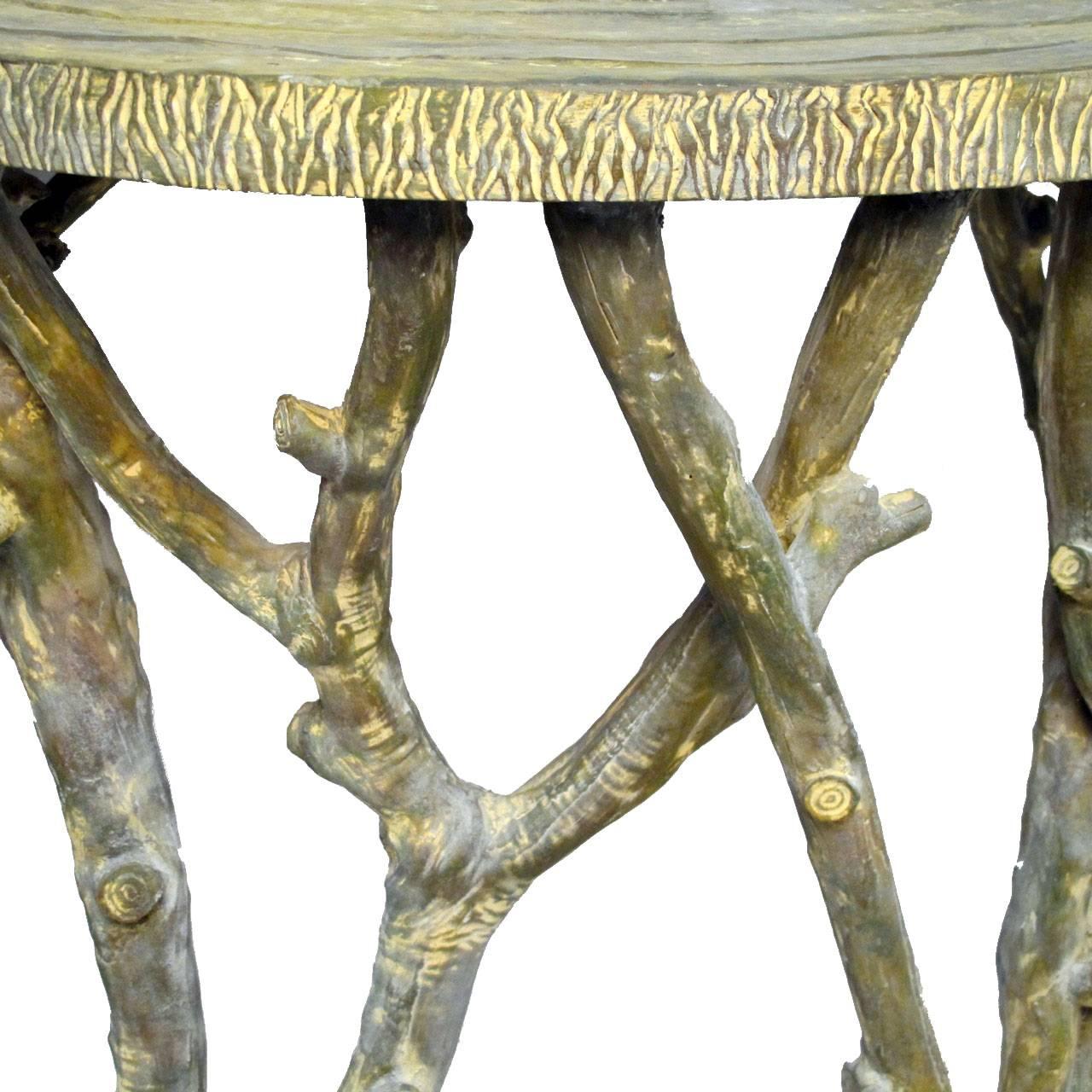 Mid-Century Modern  Faux Bois Tree Branch Demi-lune Console Table, Mid Century American circa 1970