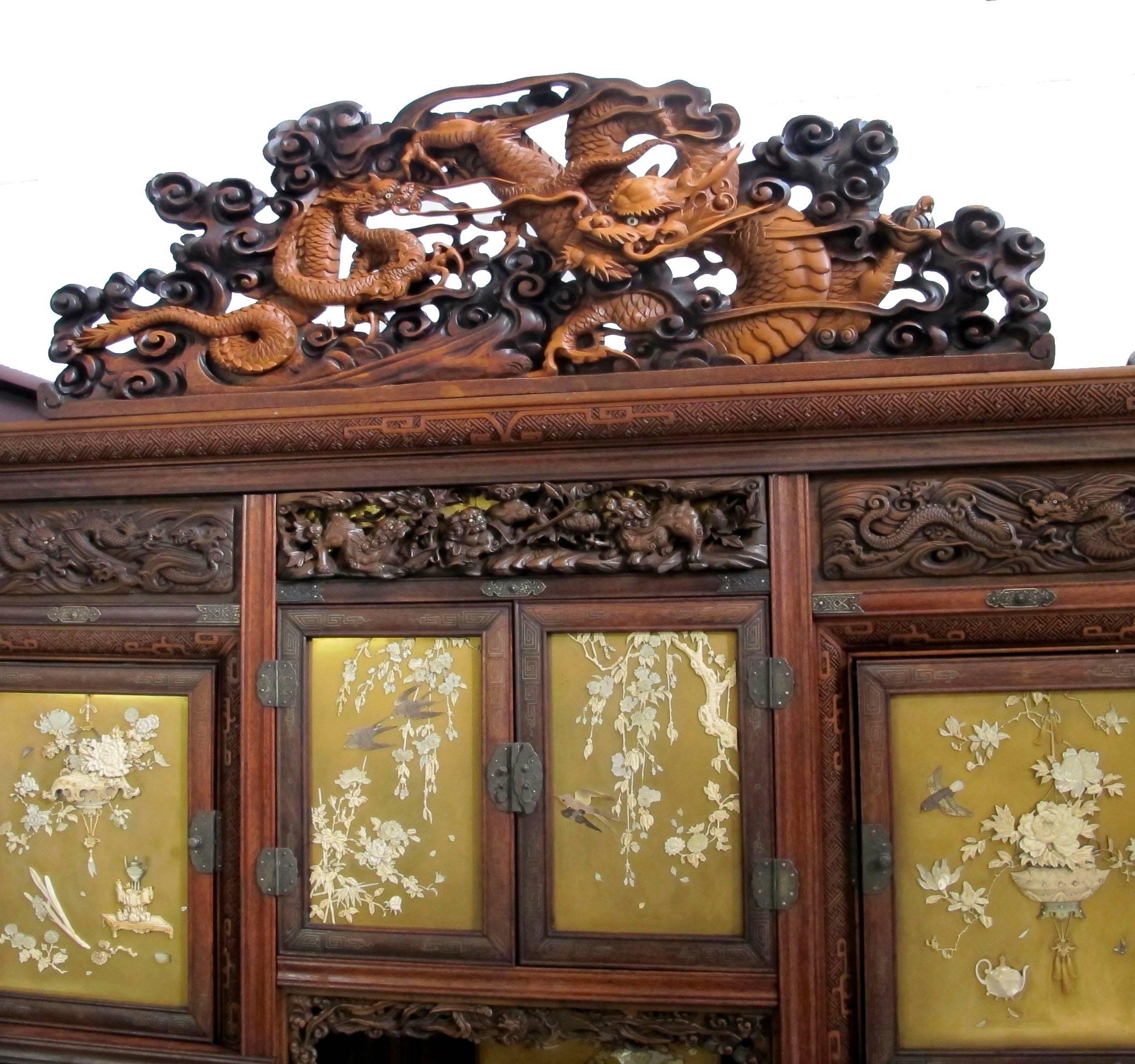 19th Century Japanese Carved and Lacquered Shibayama Cabinet, Meiji Period  For Sale