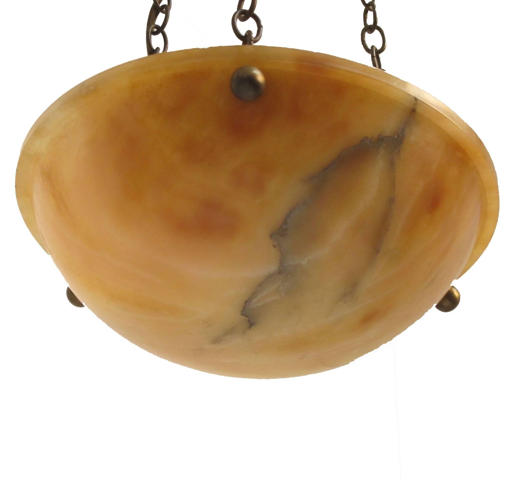 Petite Amber Alabaster Light Fixture In Excellent Condition In San Francisco, CA