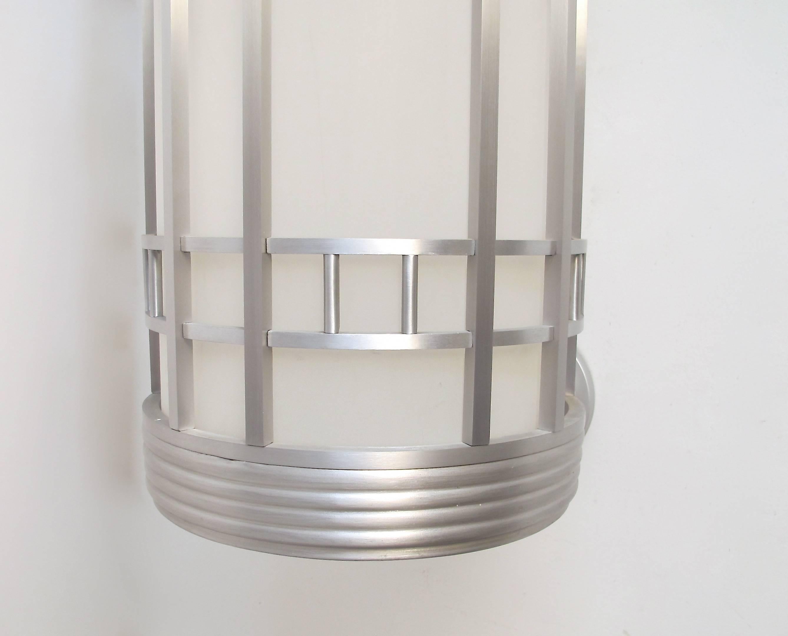 Large Streamlined Moderne Light Fixtures Sconces, American Mid 20th Century For Sale 2