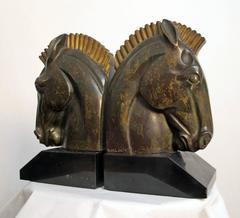 Art Deco Bronze Horse Head Bookends Signed G. H. Laurent