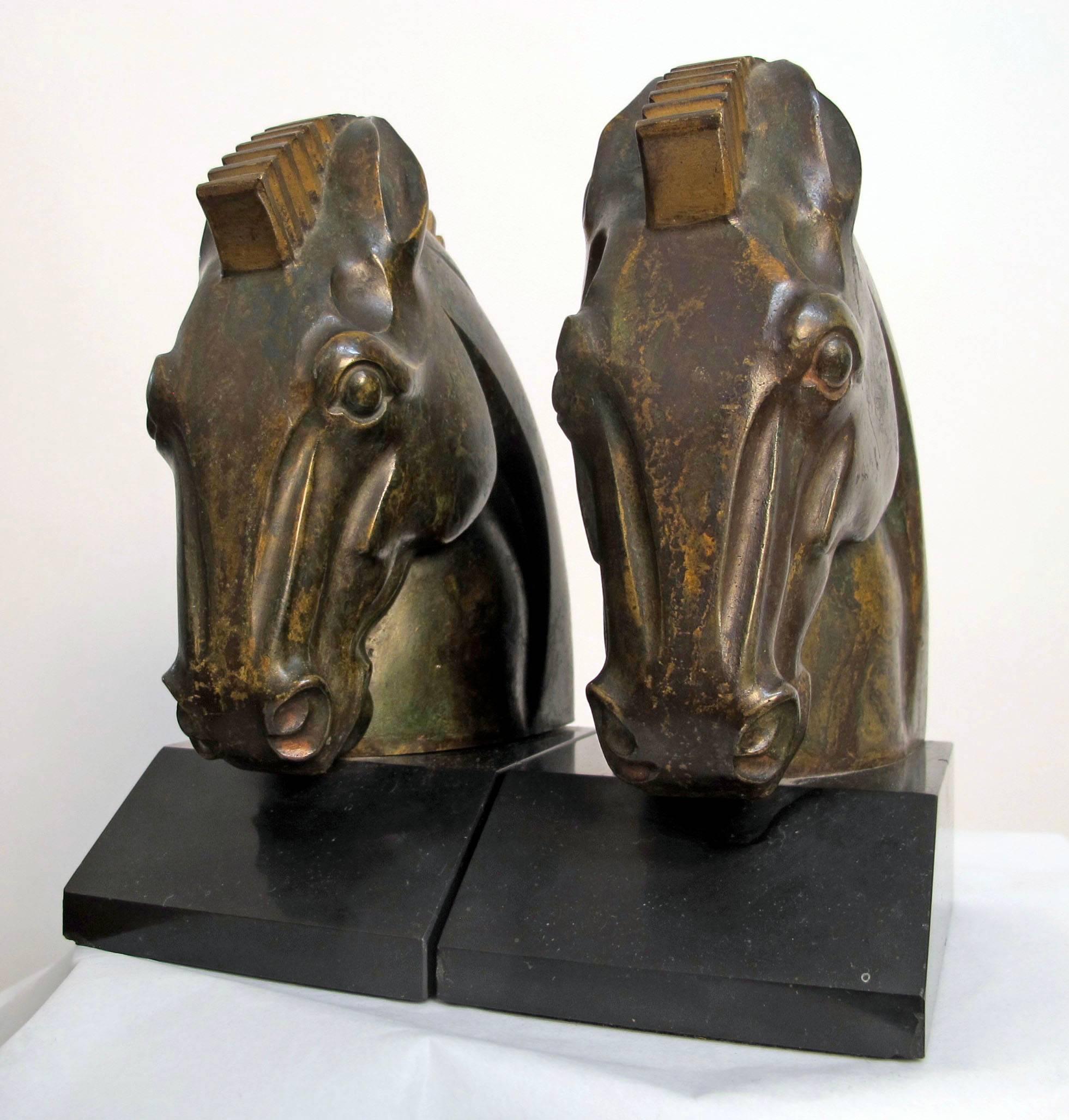 Art Deco Bronze Horse Head Bookends Signed G. H. Laurent 1