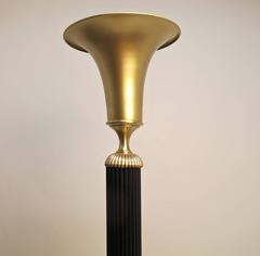 1930s Pair of Brass and Steel Torchiere Floor Lamps