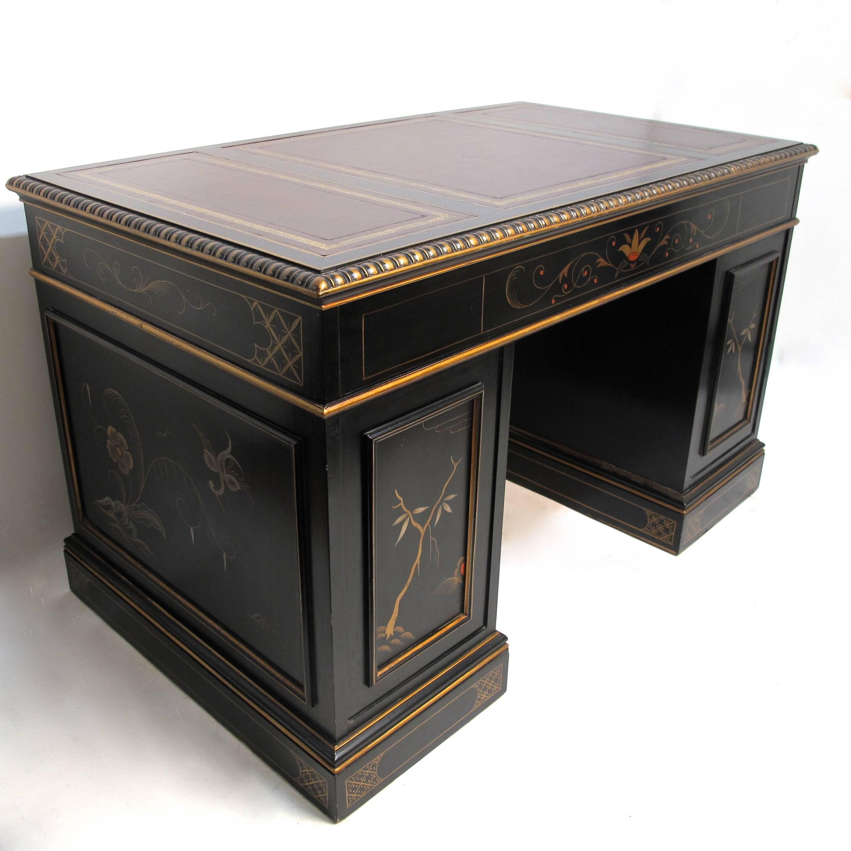 Late 20th Century Painted and Chinoiserie Decorated Pedestal Desk, Last Quarter of 20th Century