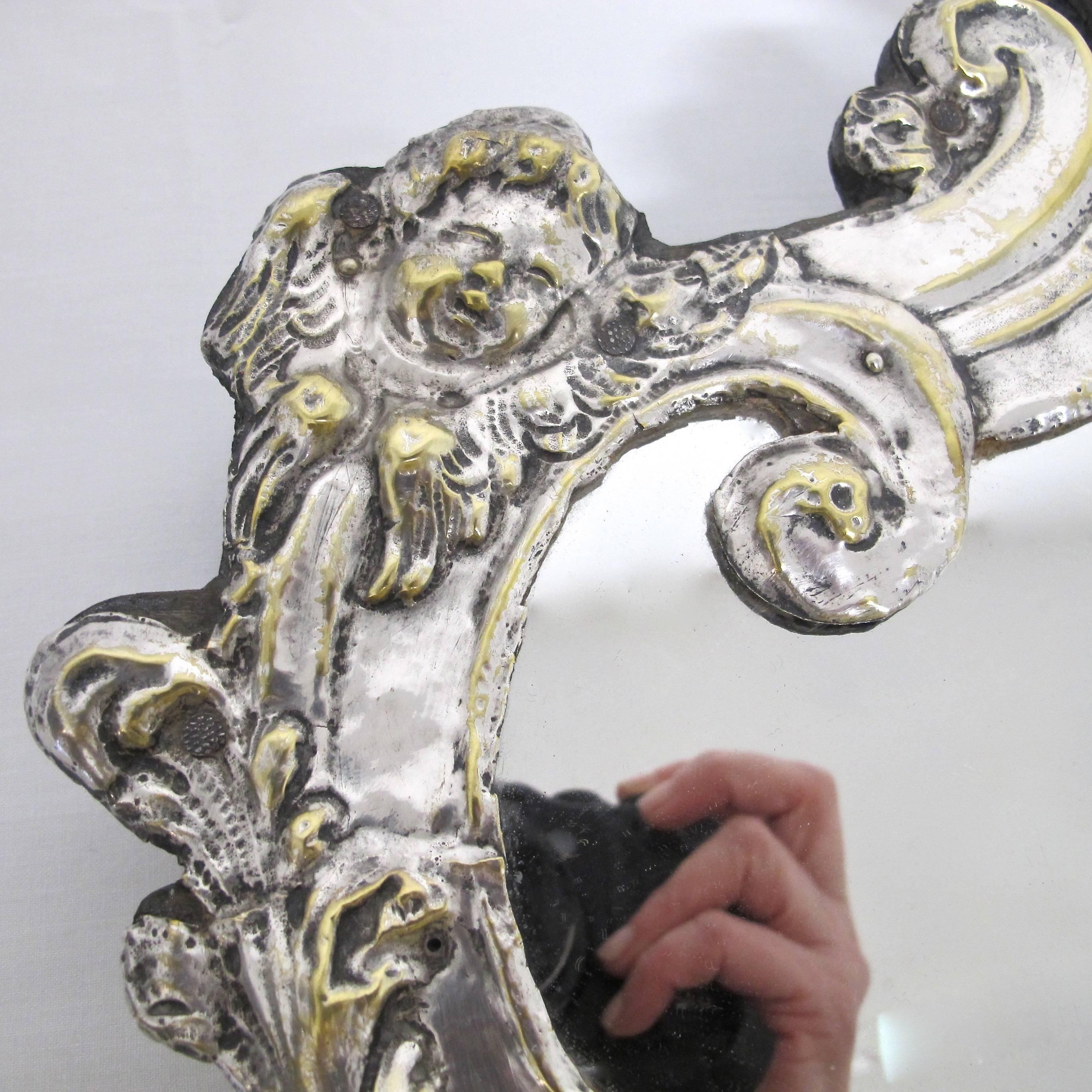 Brass 18th Century Italian Silver Tabletop Mirror Frame