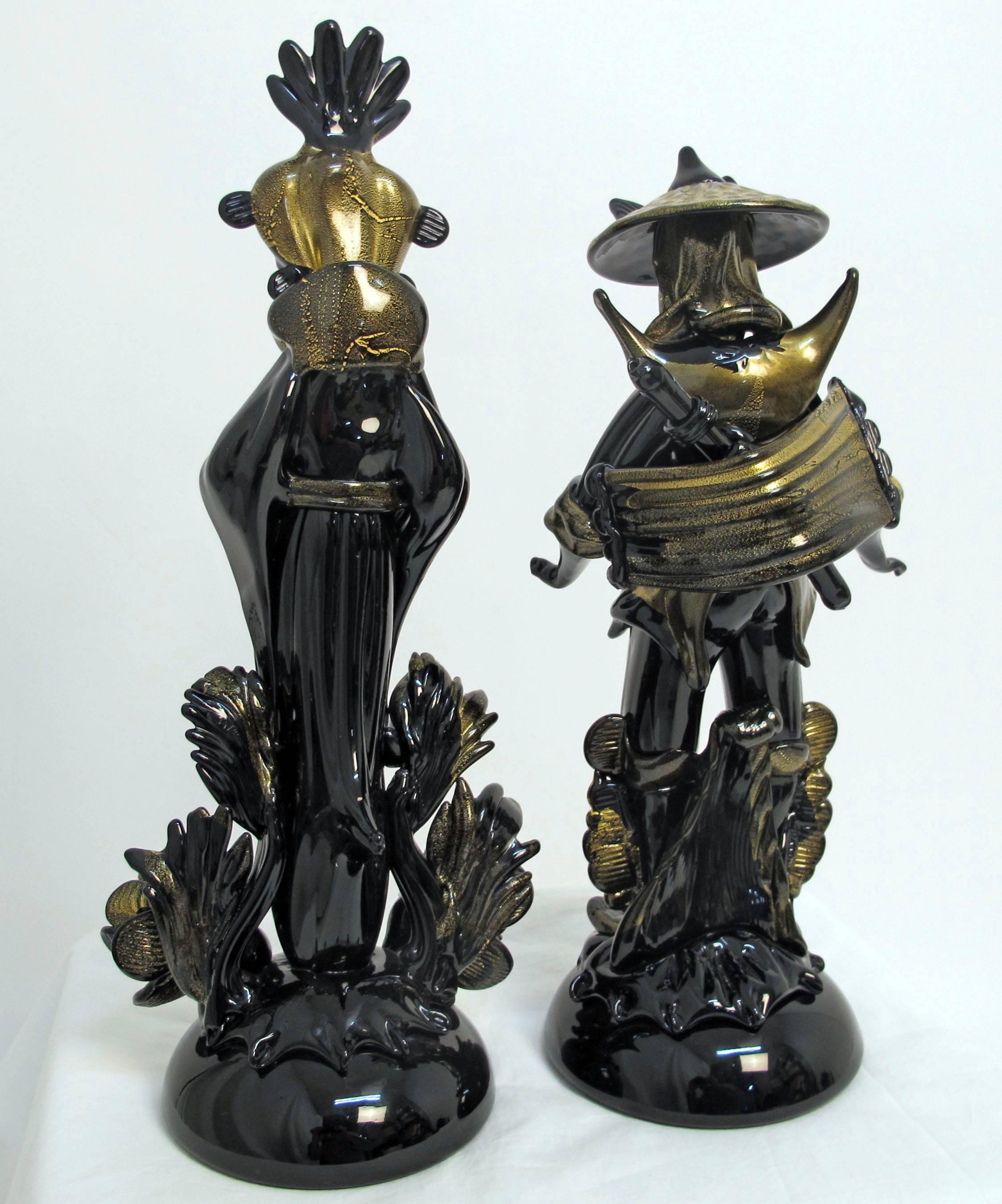 Verre Paire de figurines mauresques en verre de Murano de Barovier  en vente