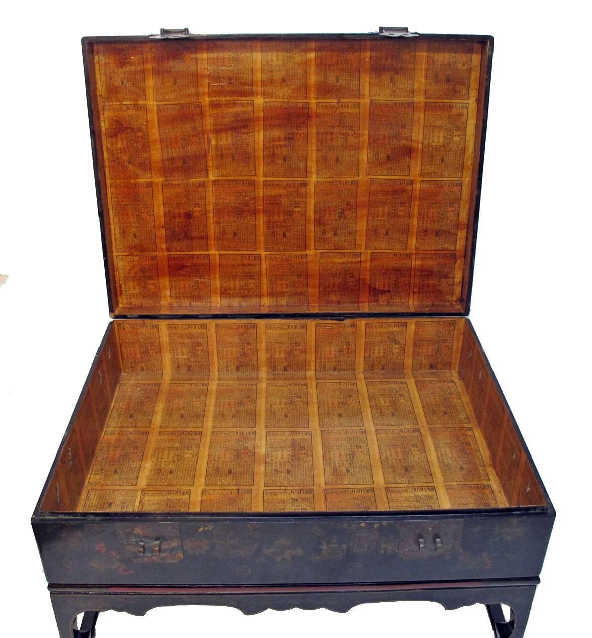 Chinese 19th Century Lacquered Robe Trunk on Later Custom Stand as Coffee Table 3