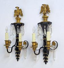 Pair of Federal Style Black and Gilt Sconces