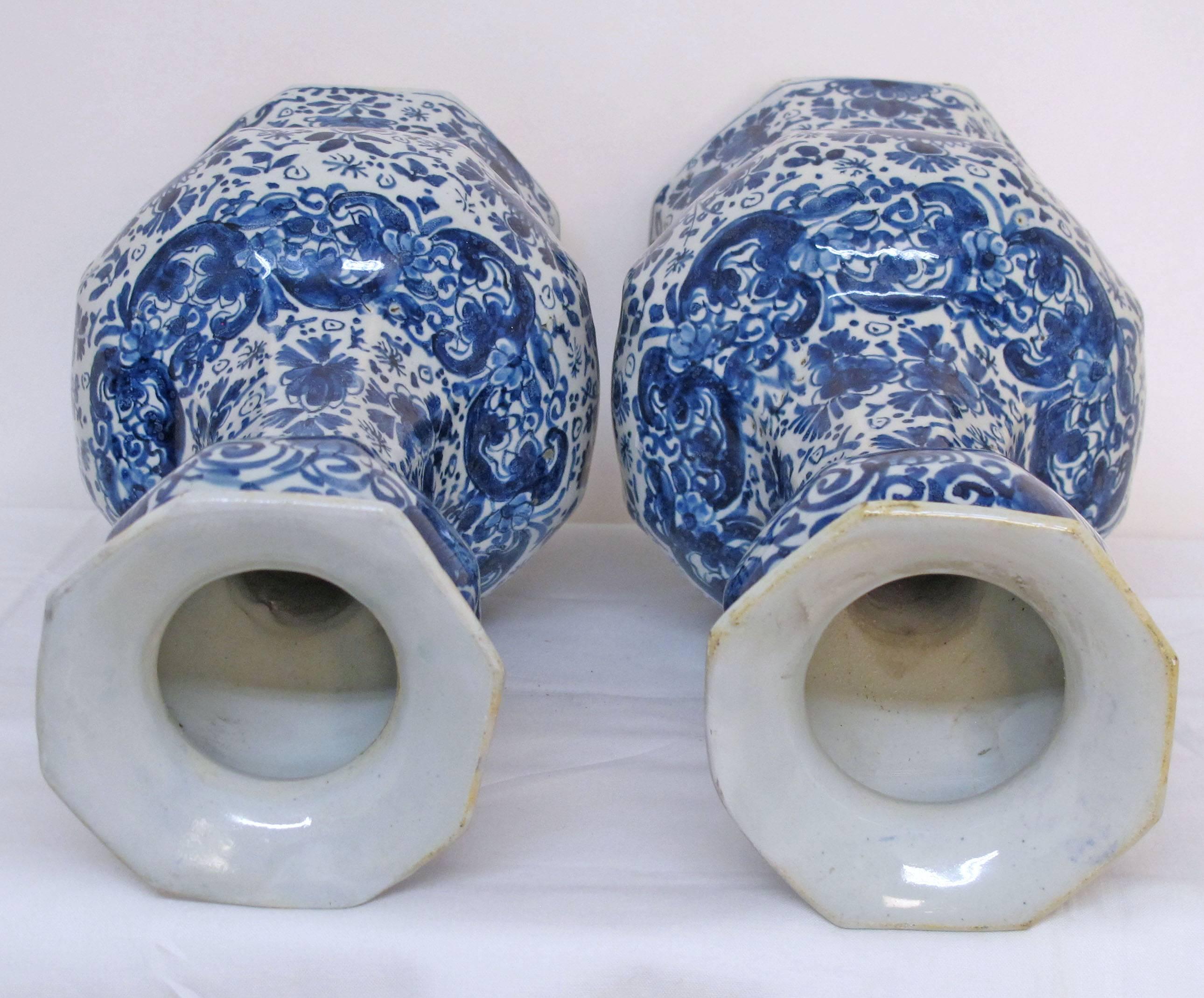 Pair 18th Century Delft Faience Blue and White Vases 1
