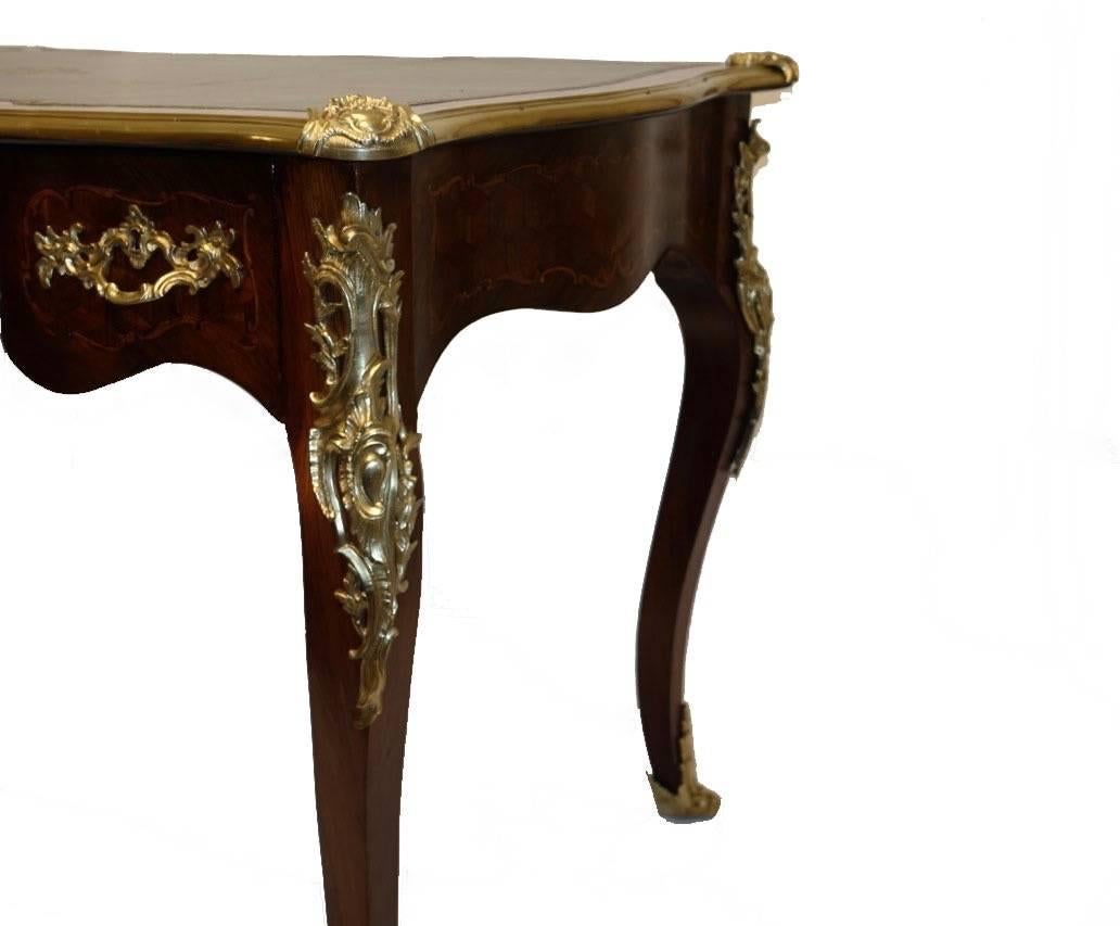 Brass French Louis XVI Style Rosewood Bureau Plat Desk