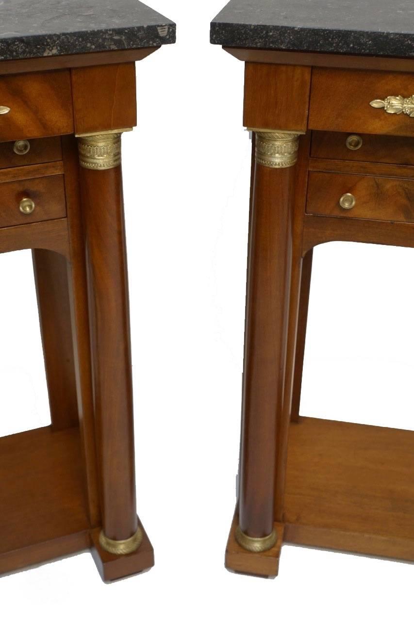 20th Century Pair of French Empire Style Mahogany Bedside Tables