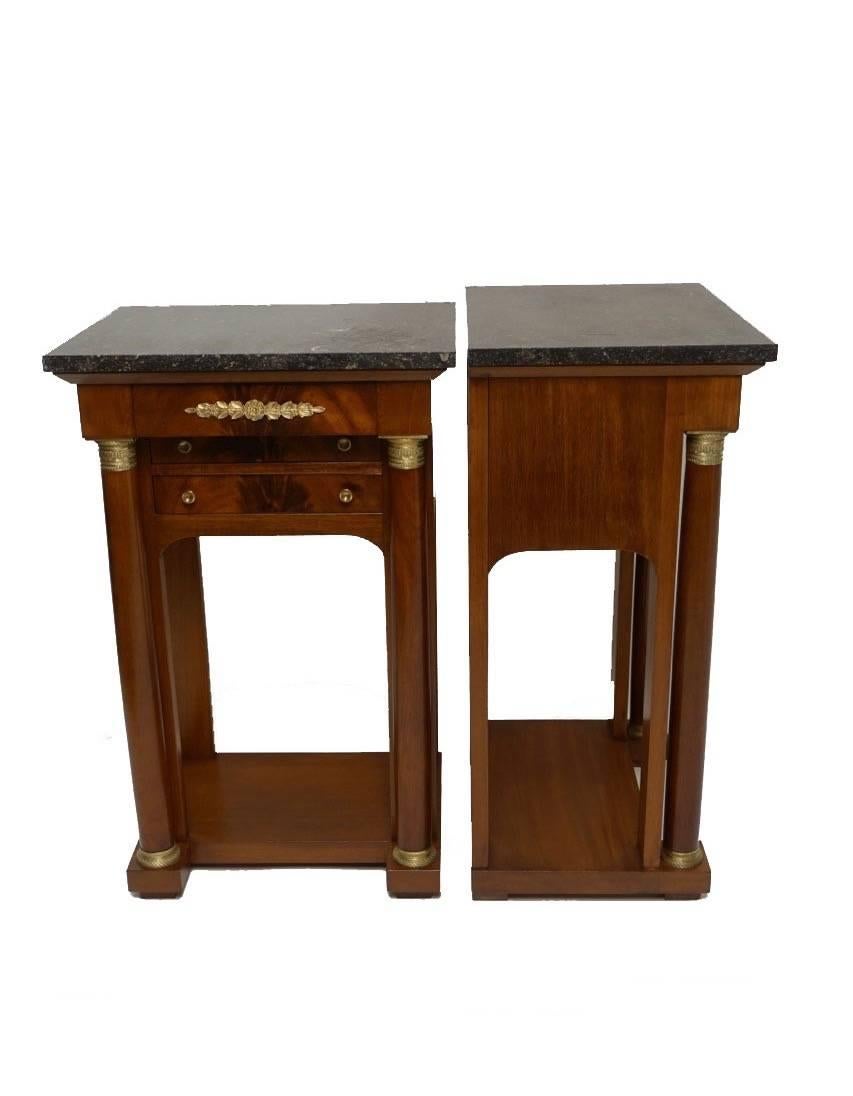 Pair of French Empire Style Mahogany Bedside Tables 3