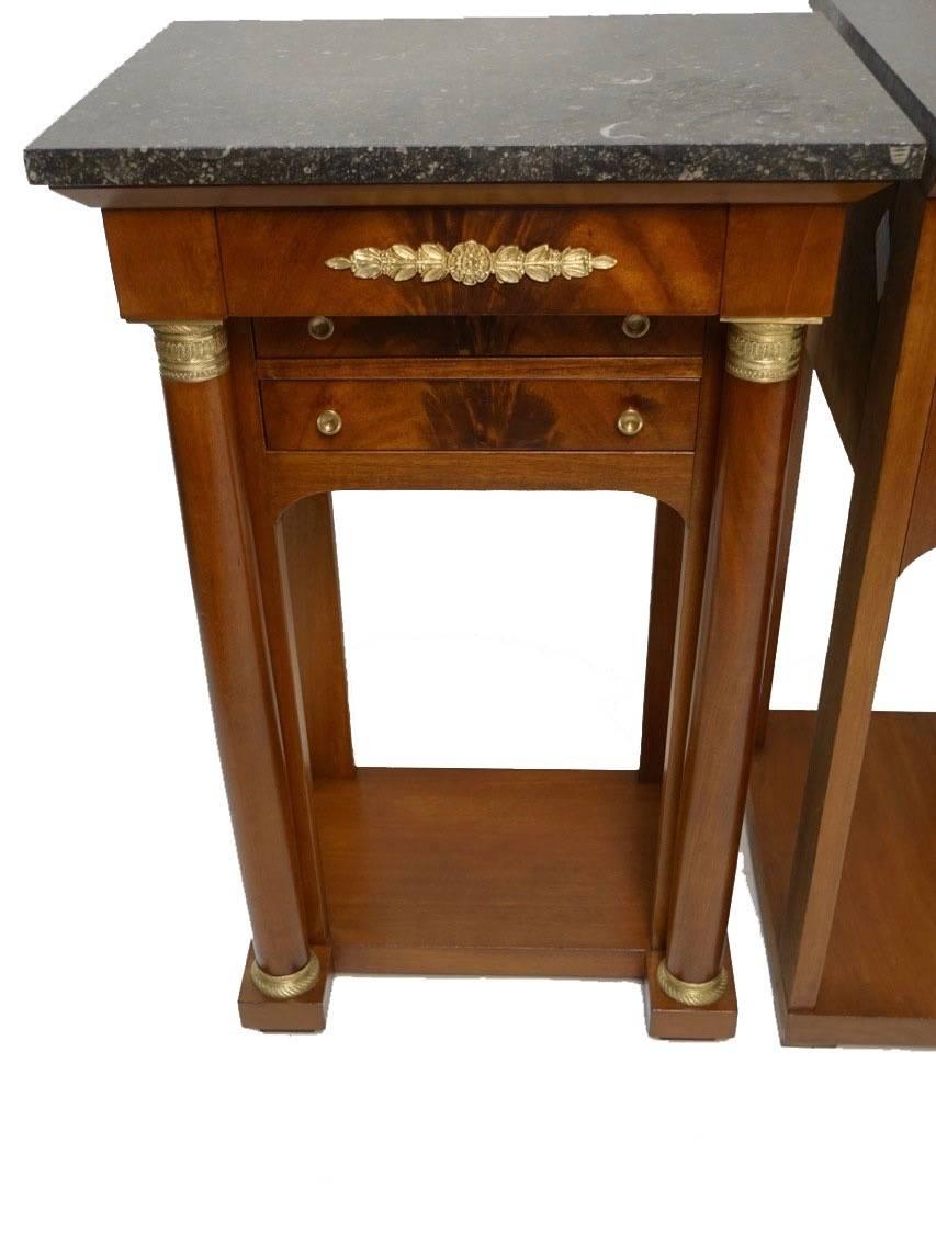 Pair of French Empire Style Mahogany Bedside Tables 1