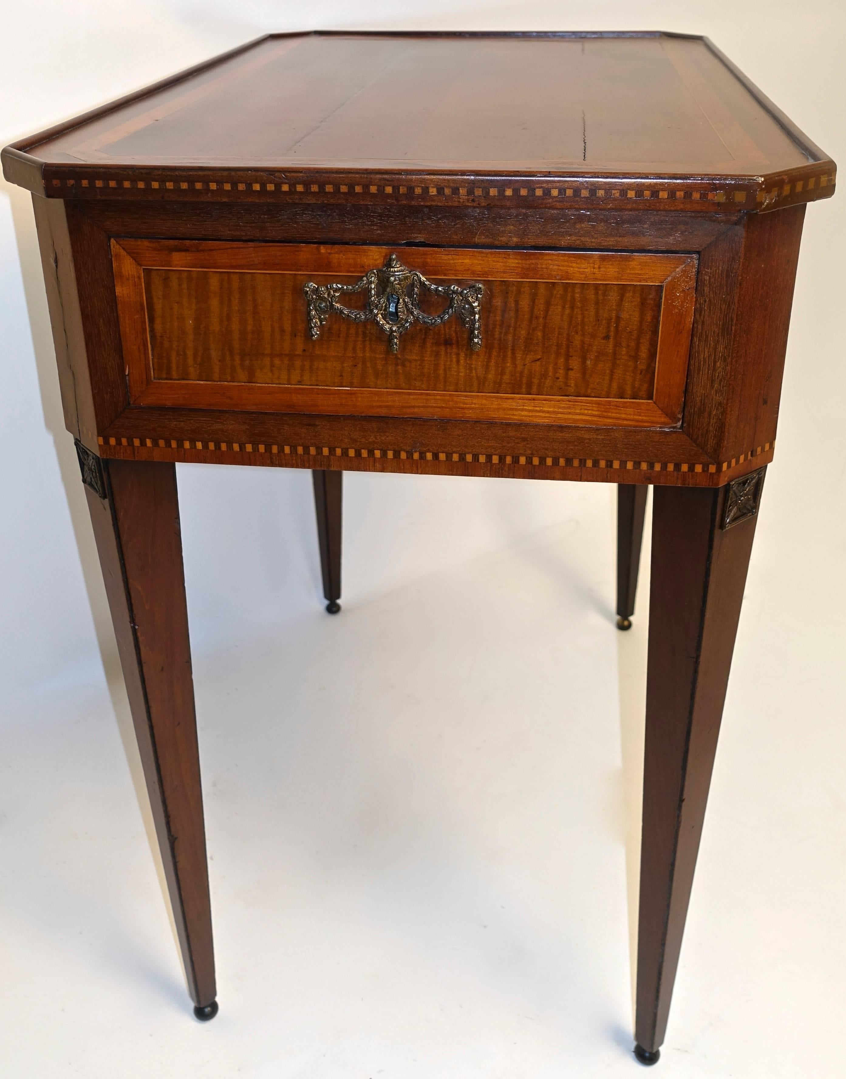 Brass Neoclassical Mahogany and Satinwood Inlay Tray Top Table Dutch, 19th Century For Sale