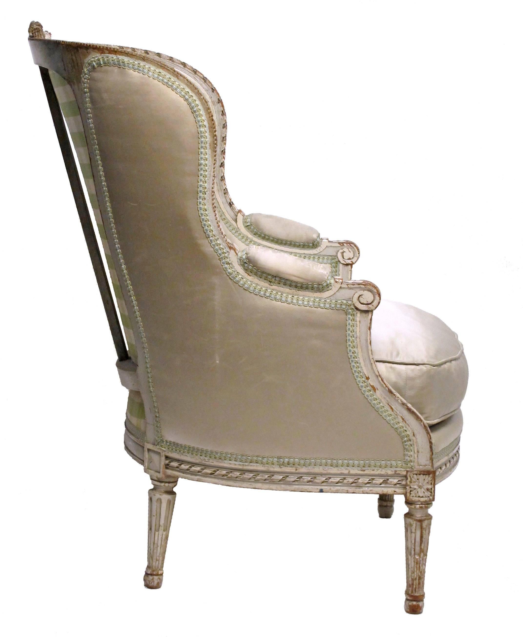 Carved Louis XVI Style Bergere Chair, French, circa 1920