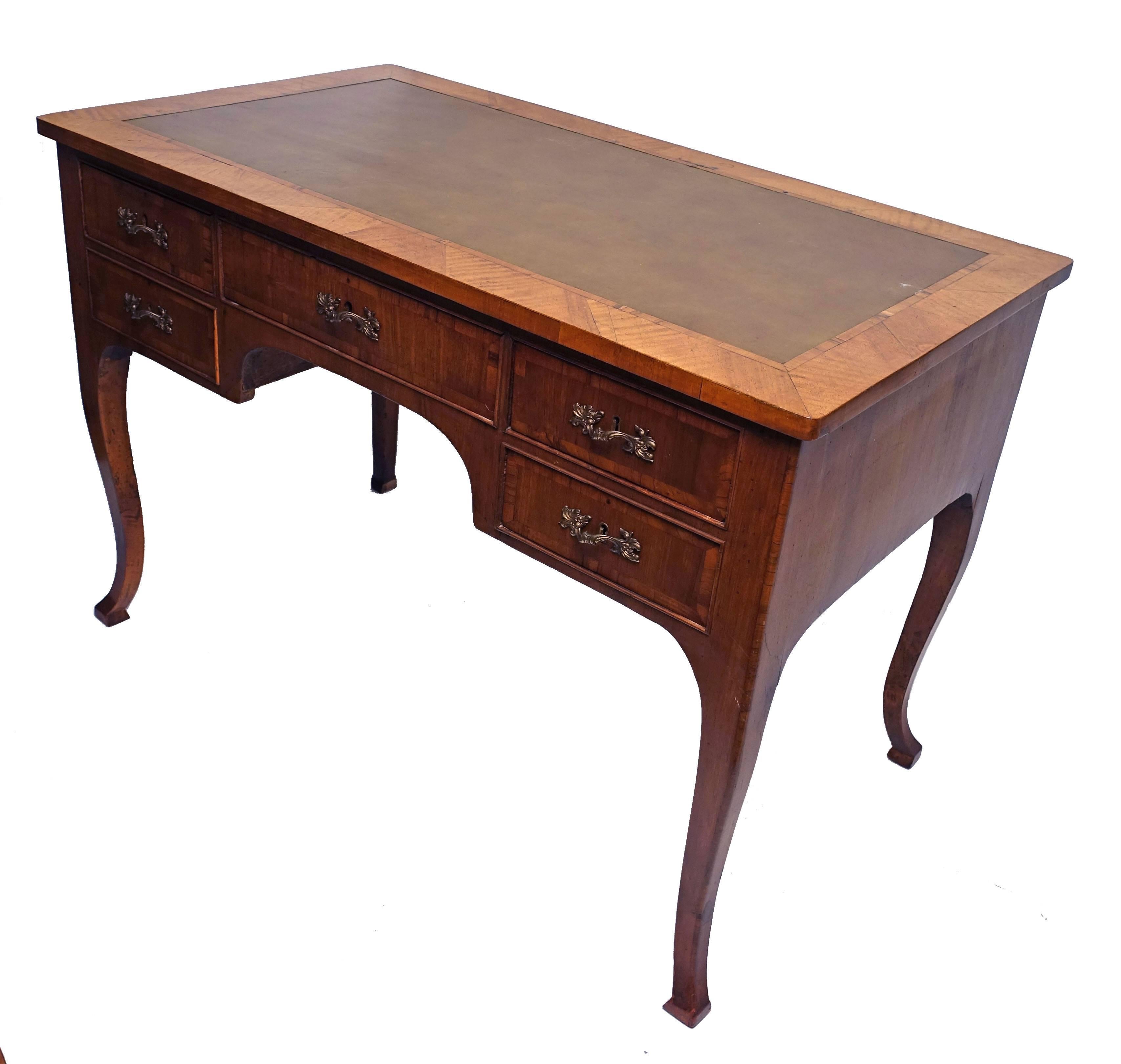 Italian Neoclassical Walnut Desk with Satinwood, Inlay In Excellent Condition In San Francisco, CA
